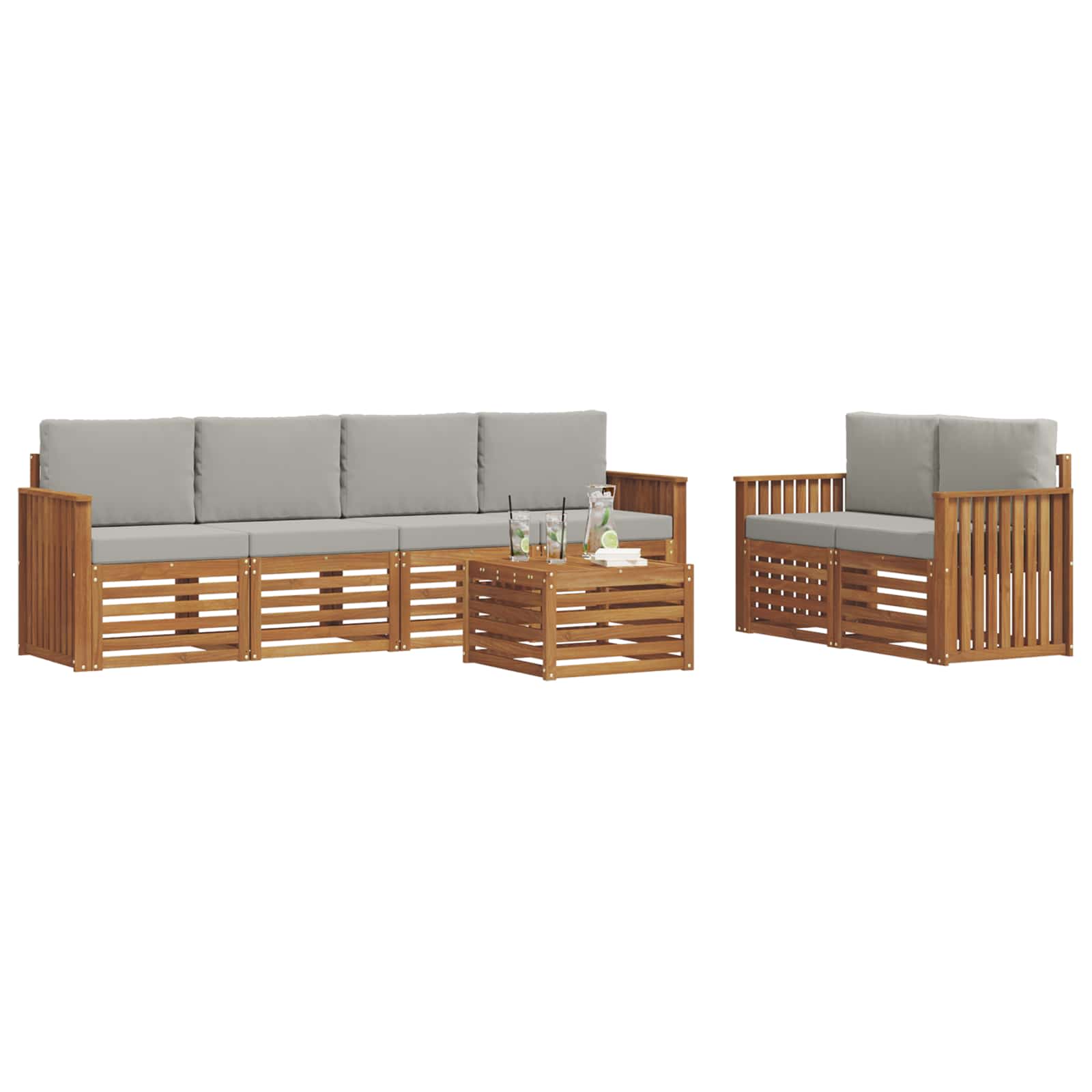 Outdoor-Sofagarnitur mit Kissen 7 pcs Natürlich und Hellgrau