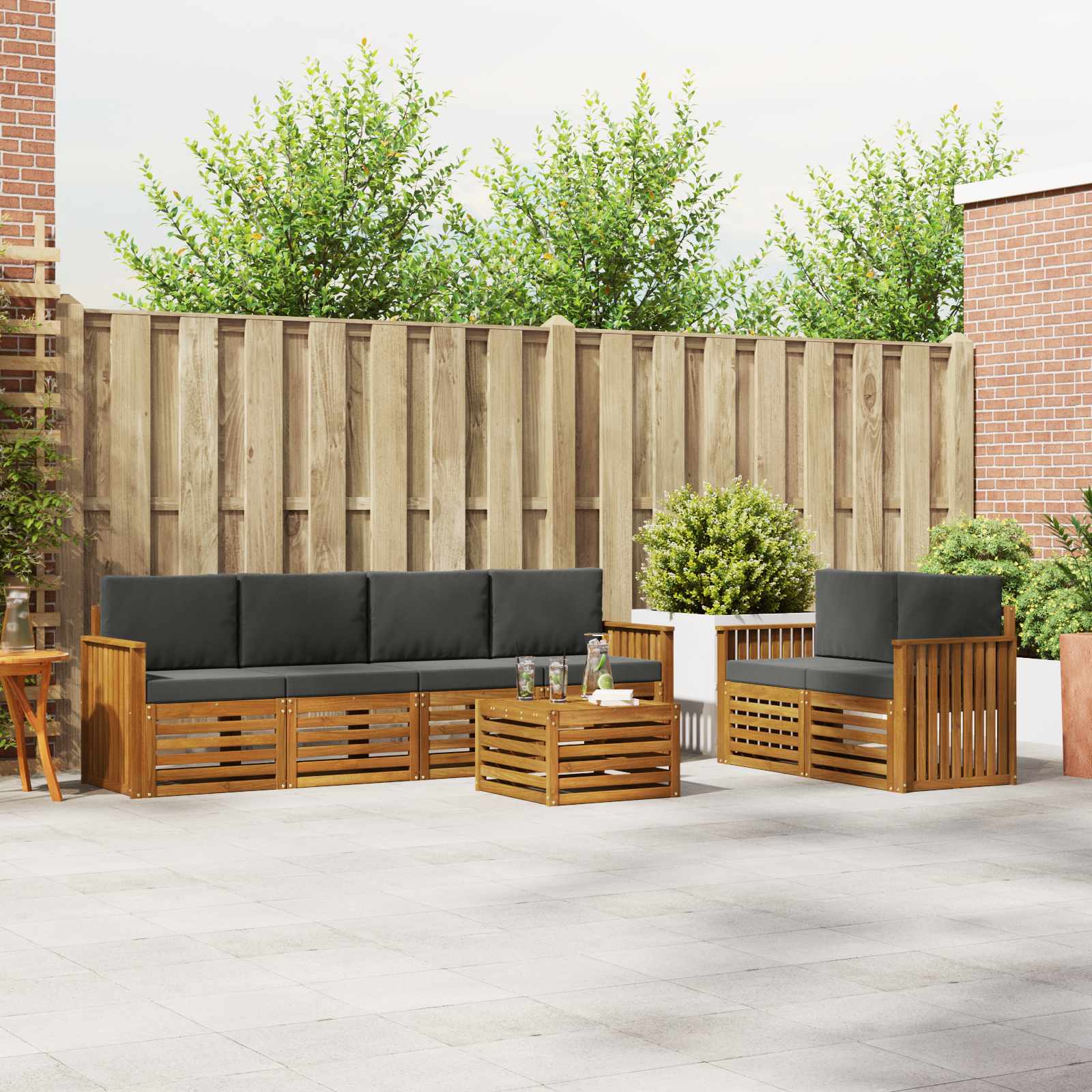 Outdoor-Sofagarnitur mit Kissen 7 pcs Natur und Anthrazit