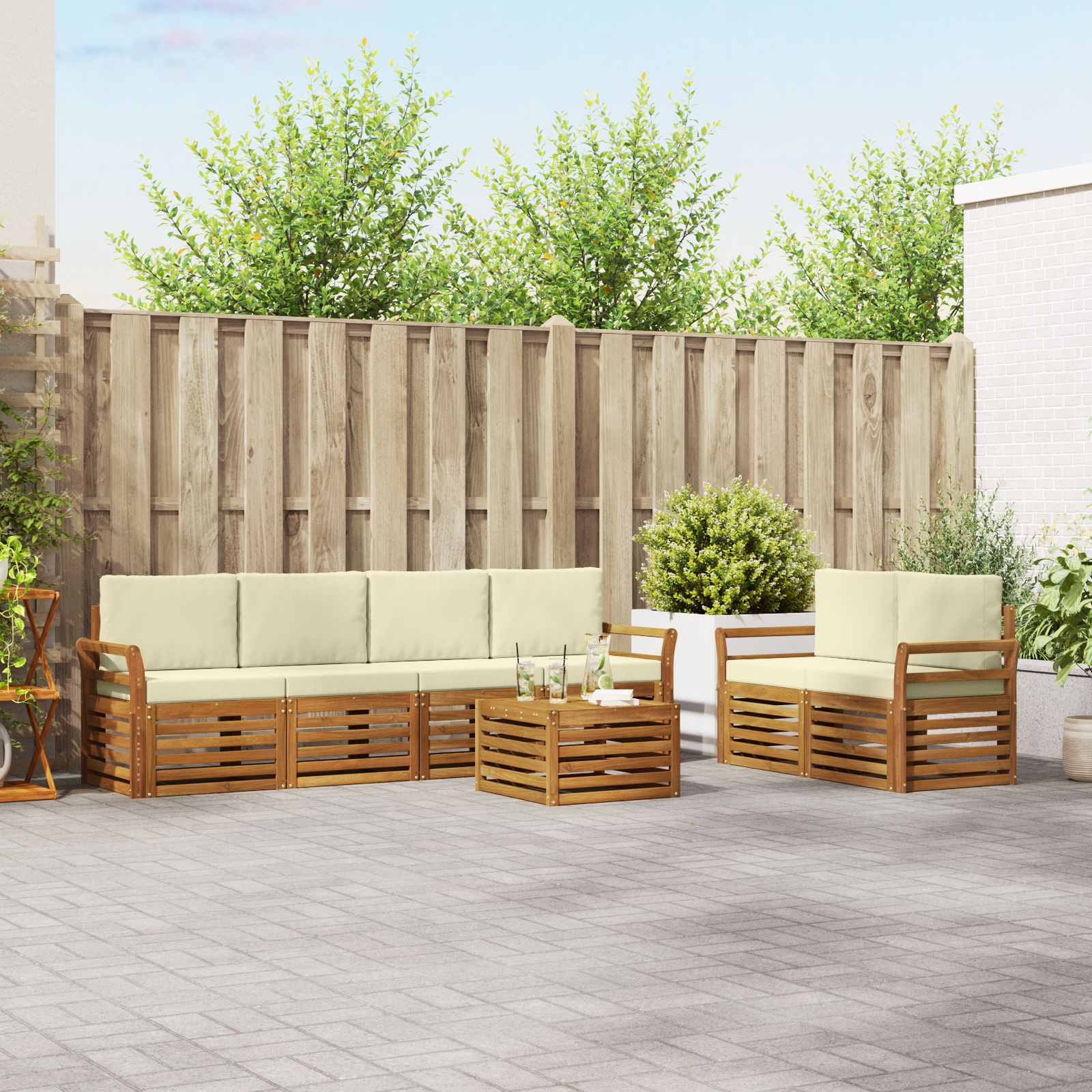 Outdoor-Sofagarnitur 7 pcs Natur und Creme Massivholz Akazie