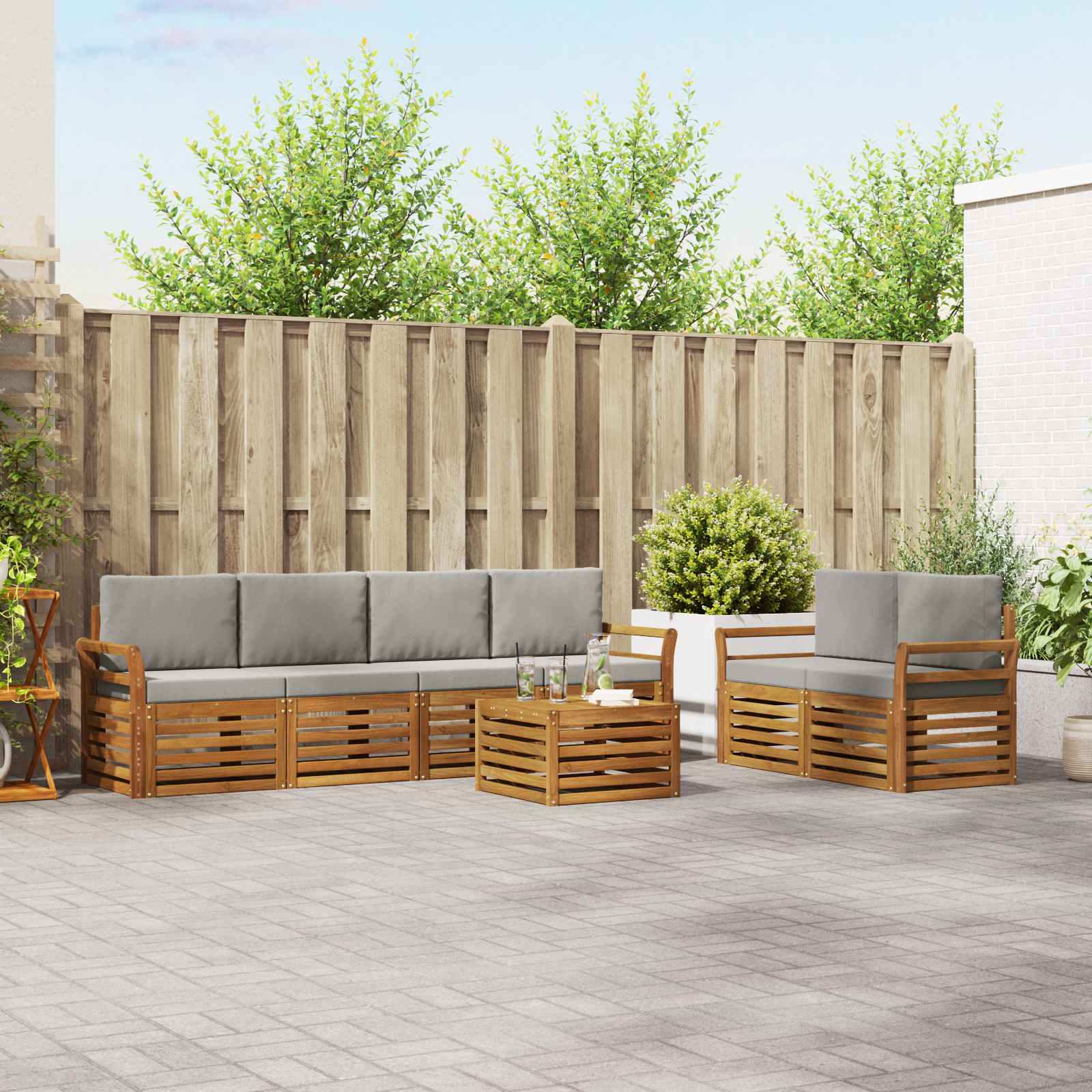 Outdoor-Sofagarnitur 7 pcs Natürlich und Hellgrau