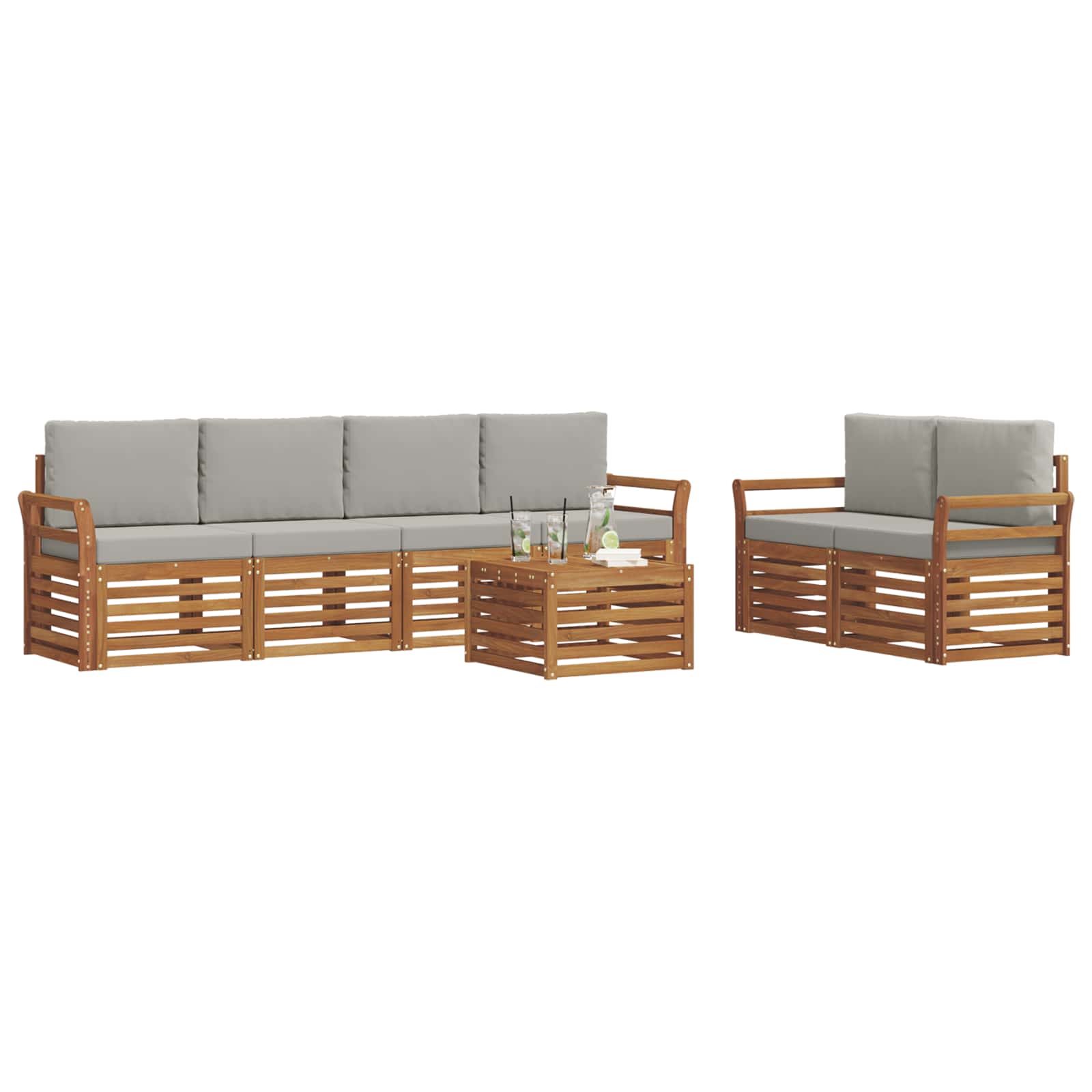 Outdoor-Sofagarnitur 7 pcs Natürlich und Hellgrau