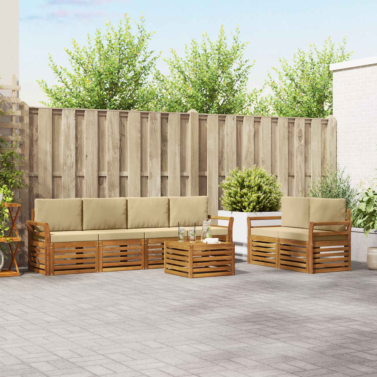 Outdoor-Sofagarnitur 7 pcs Natur und Beige Massivholz Akazie