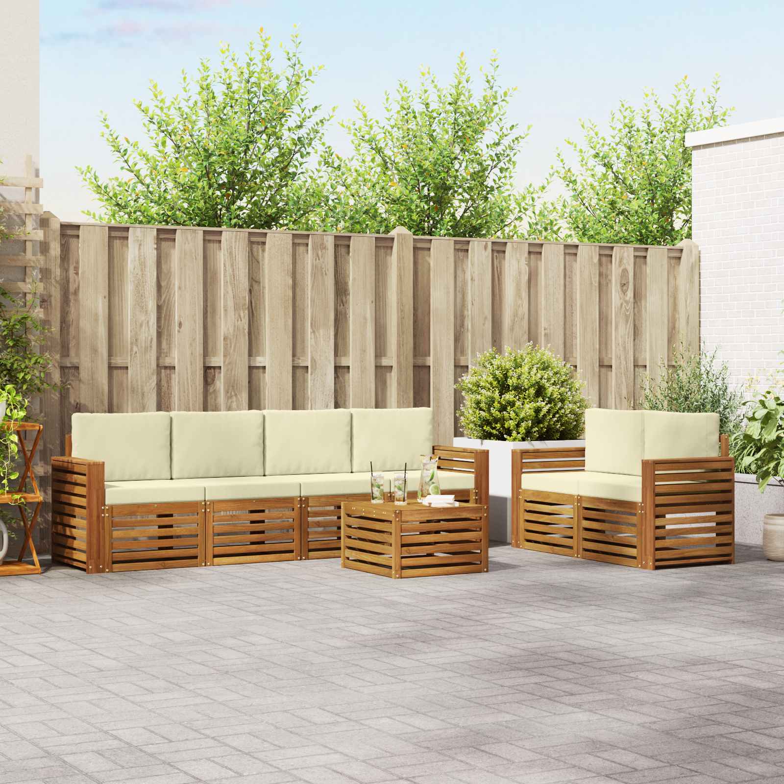 Outdoor-Sofagarnitur 7 pcs Natur und Creme Massivholz Akazie