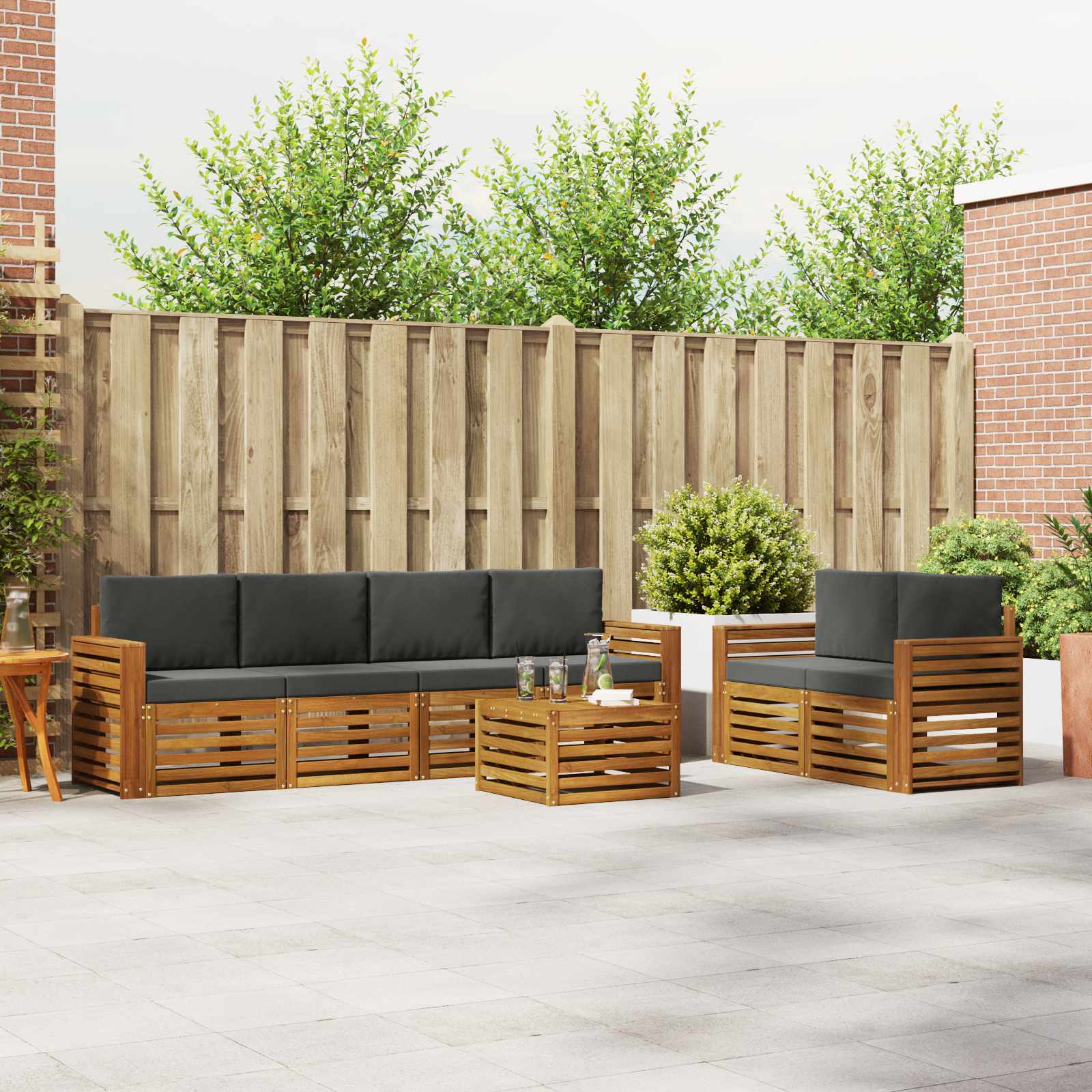Outdoor-Sofagarnitur mit Kissen 7 pcs Natur und Anthrazit