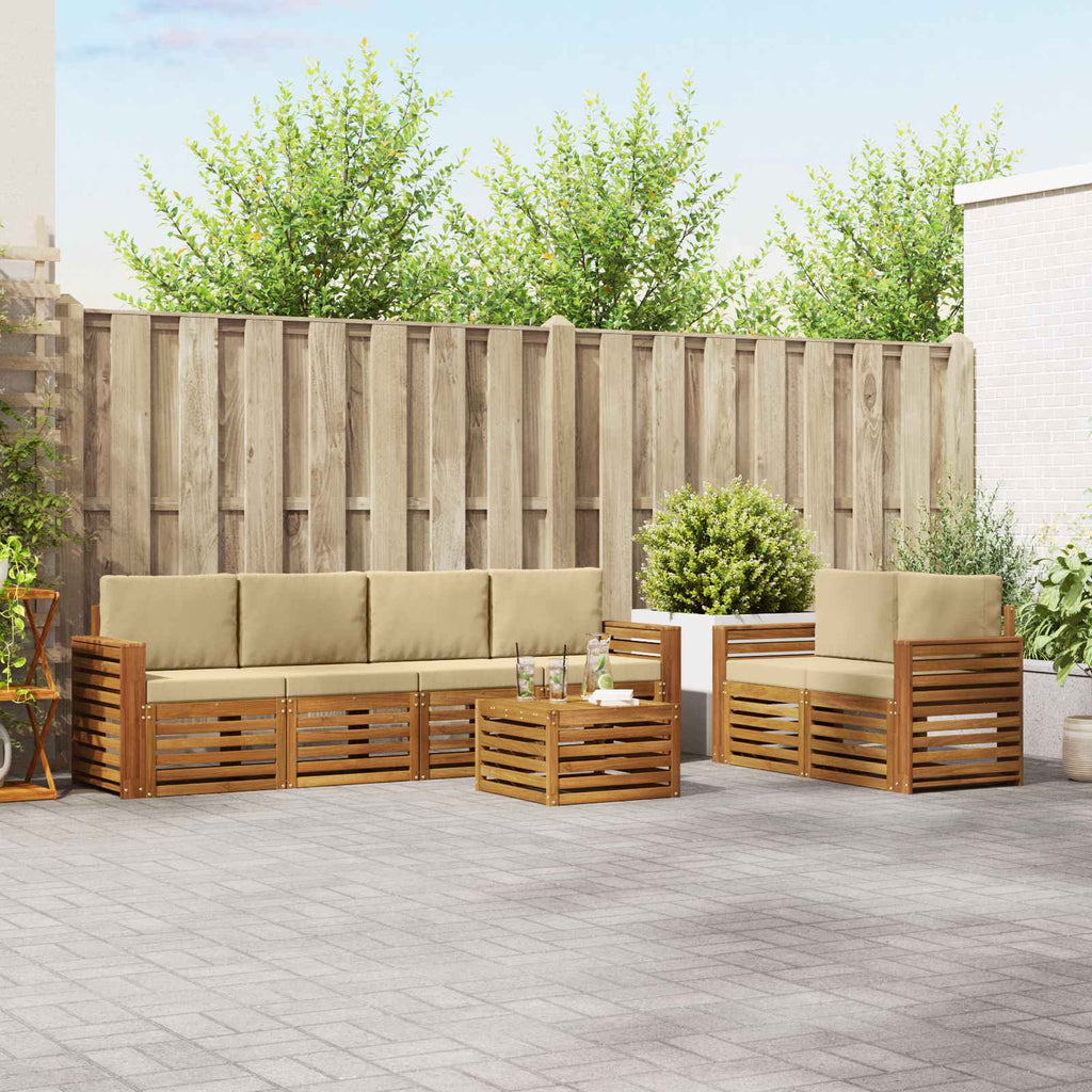Outdoor-Sofagarnitur 7 pcs Natur und Beige Massivholz Akazie