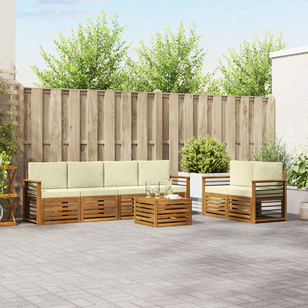 Outdoor-Sofagarnitur 7 pcs Natur und Creme Massivholz Akazie