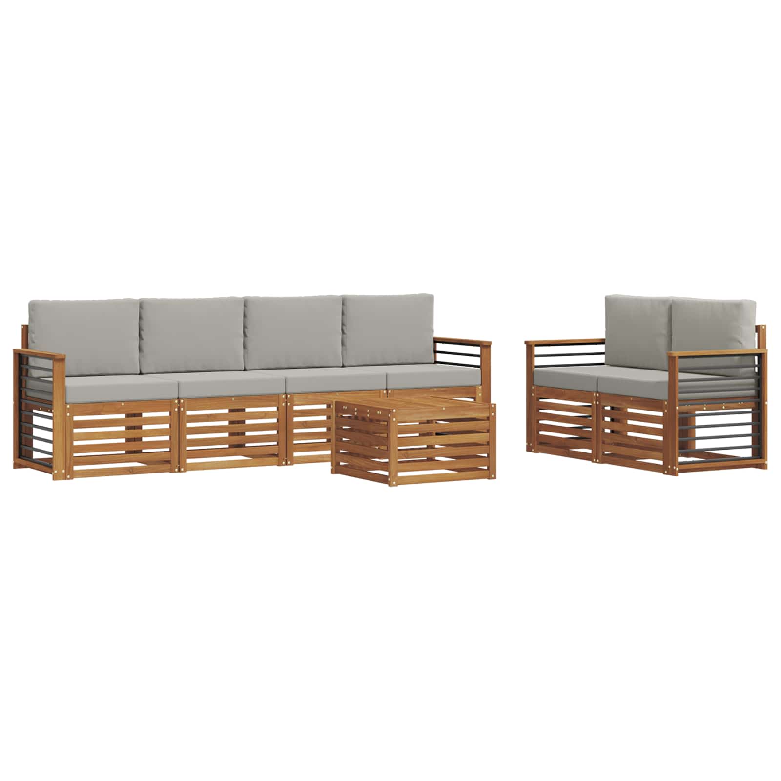 Outdoor-Sofagarnitur mit Kissen 7 pcs Natürlich und Hellgrau