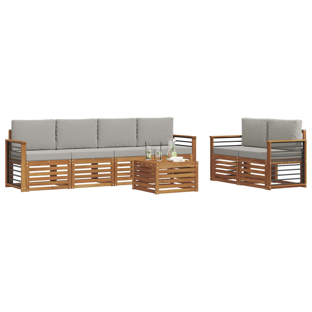Outdoor-Sofagarnitur mit Kissen 7 pcs Natürlich und Hellgrau