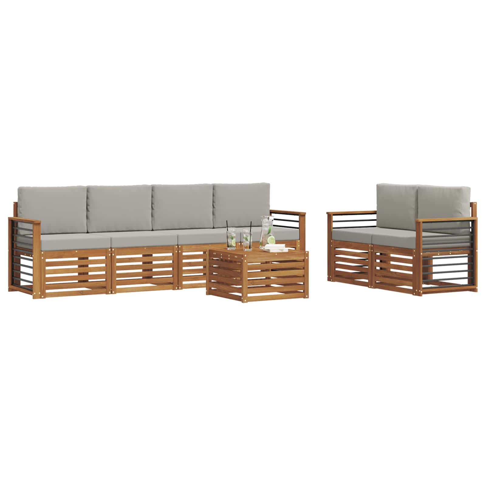 Outdoor-Sofagarnitur mit Kissen 7 pcs Natürlich und Hellgrau