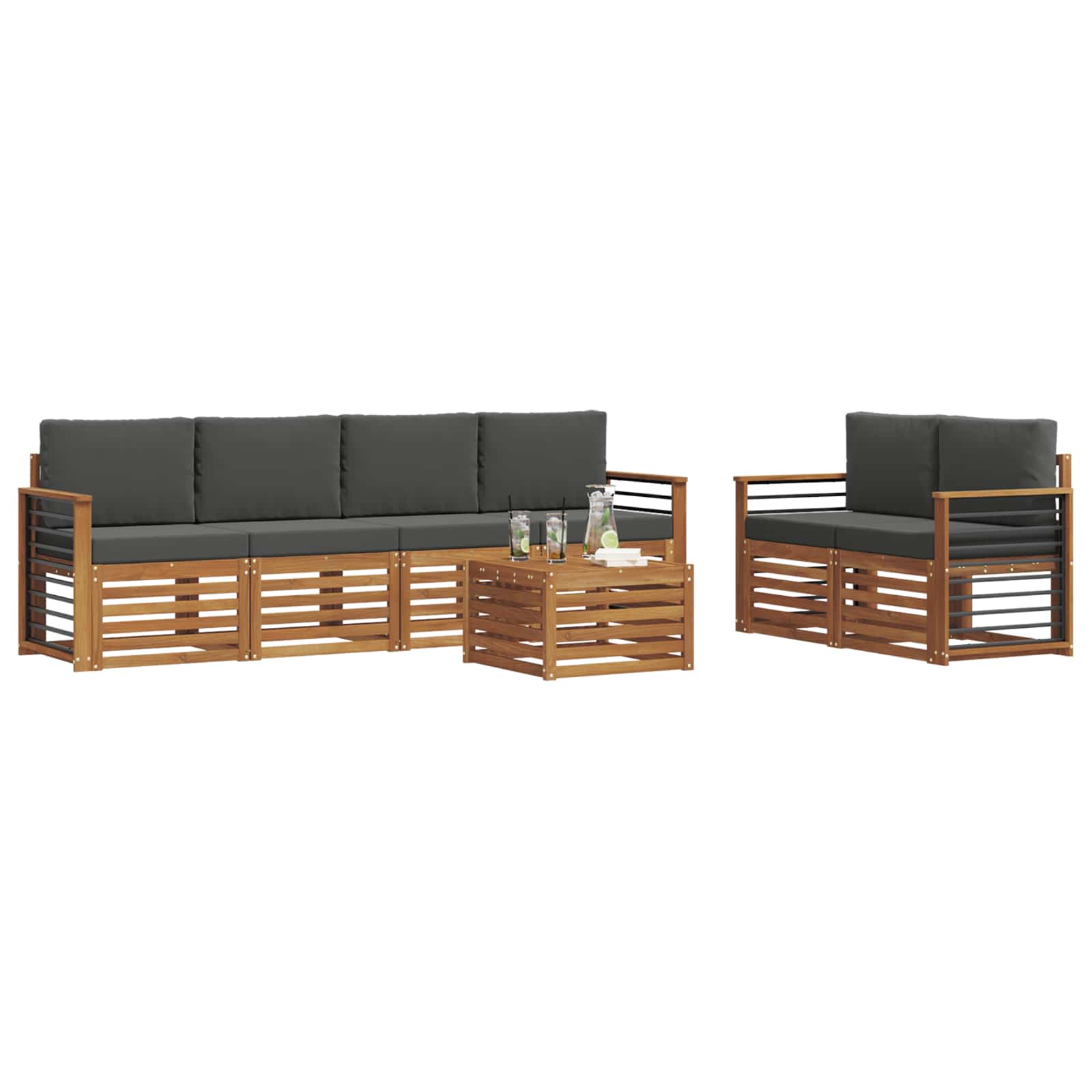 Outdoor-Sofagarnitur mit Kissen 7 pcs Natur und Anthrazit