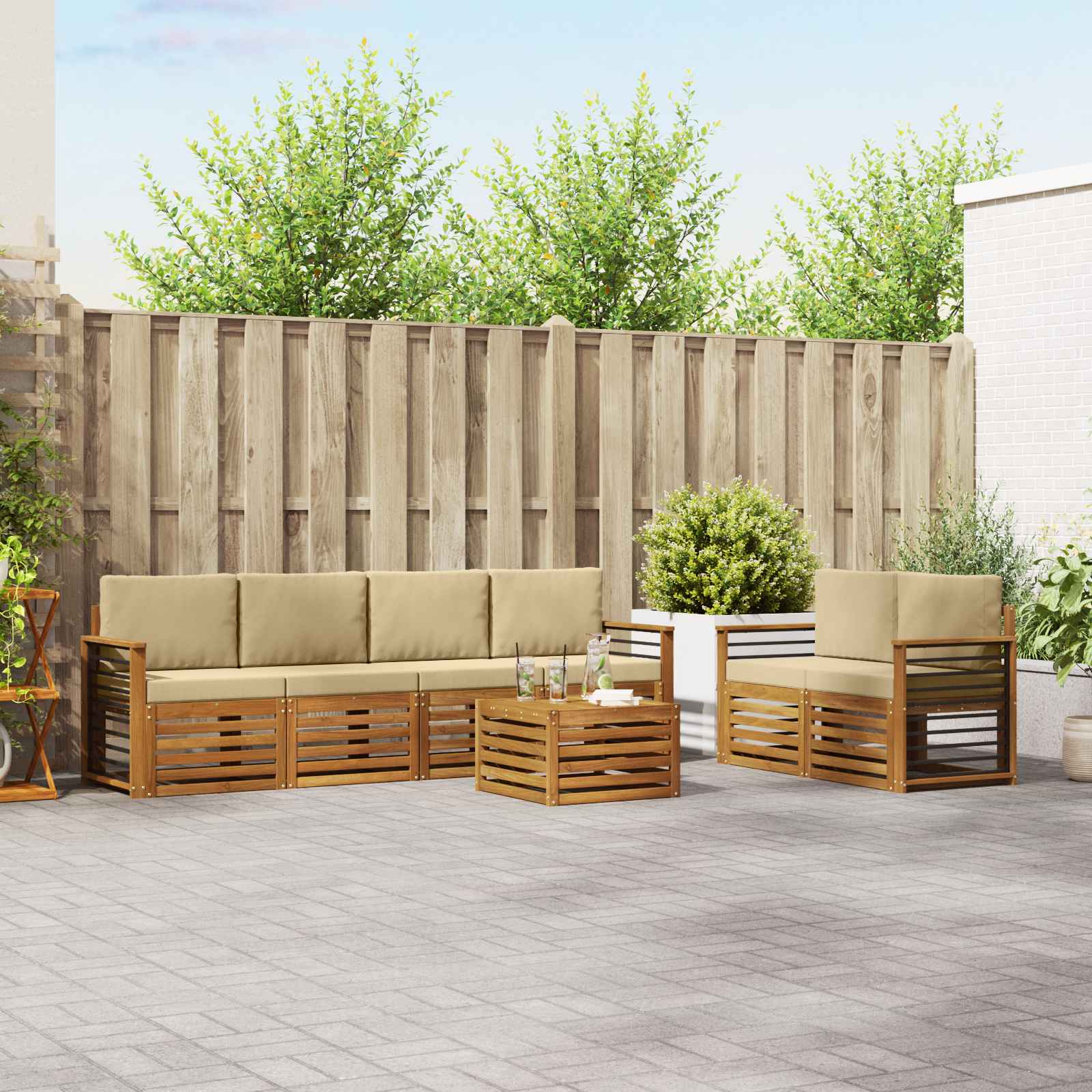 Outdoor-Sofagarnitur 7 pcs Natur und Beige Massivholz Akazie