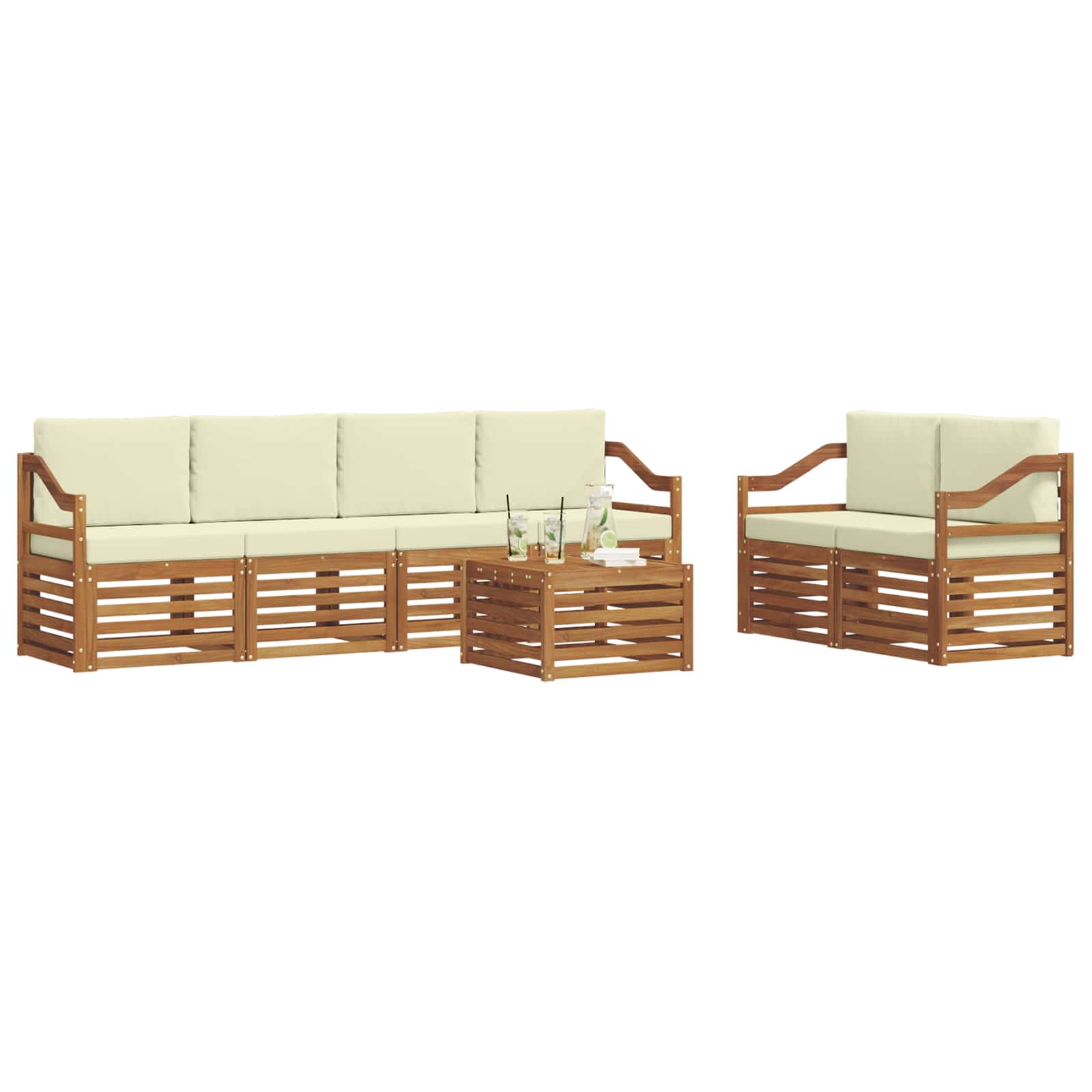 Outdoor-Sofagarnitur 7 pcs Natur und Creme Massivholz Akazie
