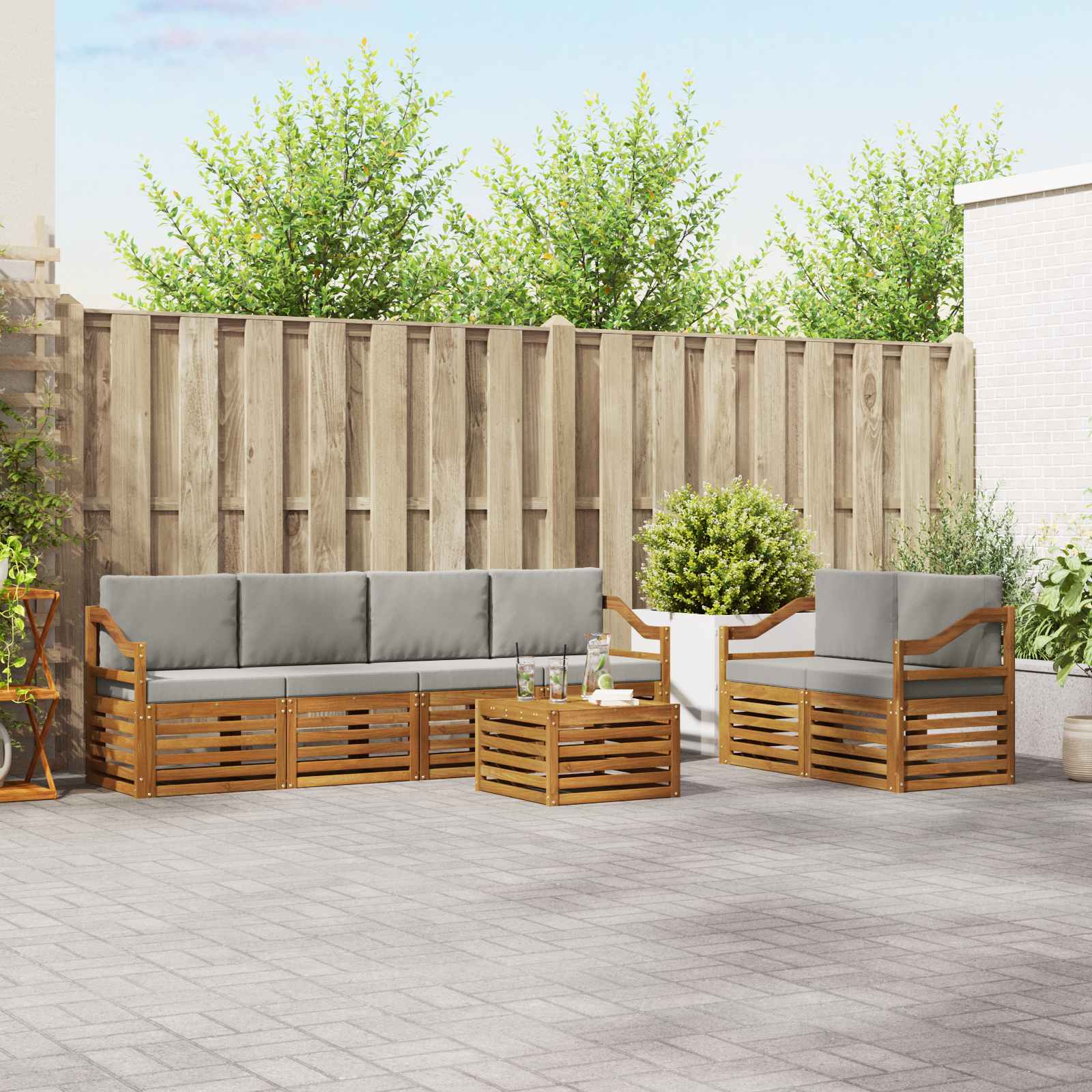 Outdoor-Sofagarnitur mit Kissen 7 pcs Natürlich und Hellgrau