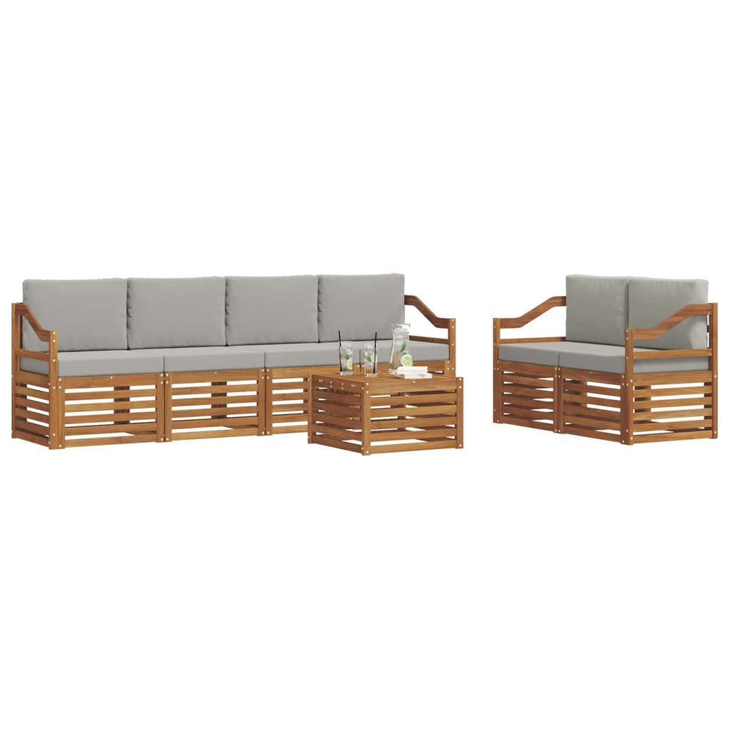 Outdoor-Sofagarnitur mit Kissen 7 pcs Natürlich und Hellgrau