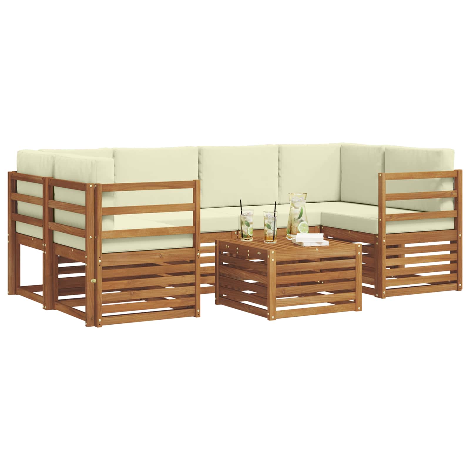Outdoor-Sofagarnitur 7 pcs Natur und Creme Massivholz Akazie
