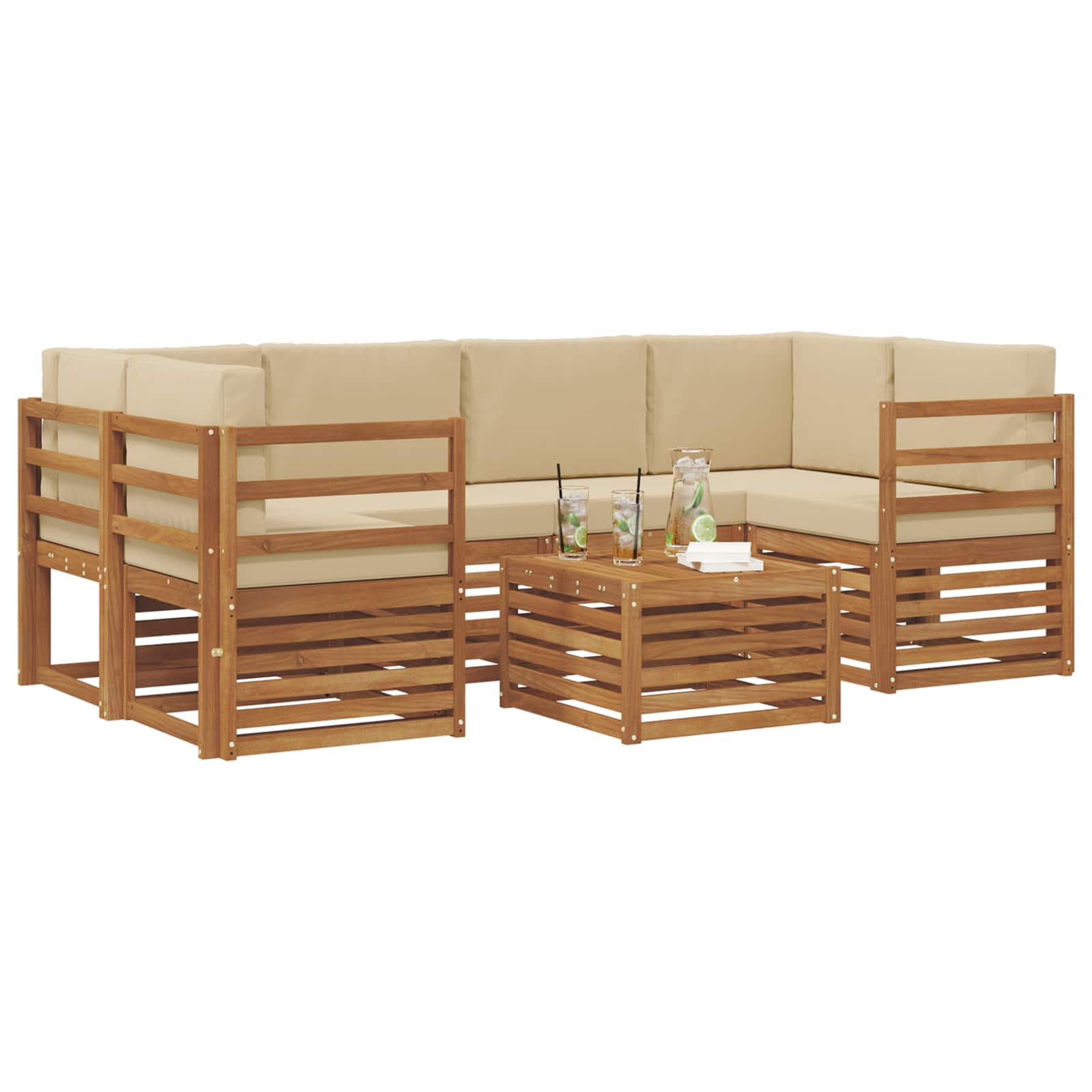 Outdoor-Sofagarnitur 7 pcs Natur und Beige Massivholz Akazie