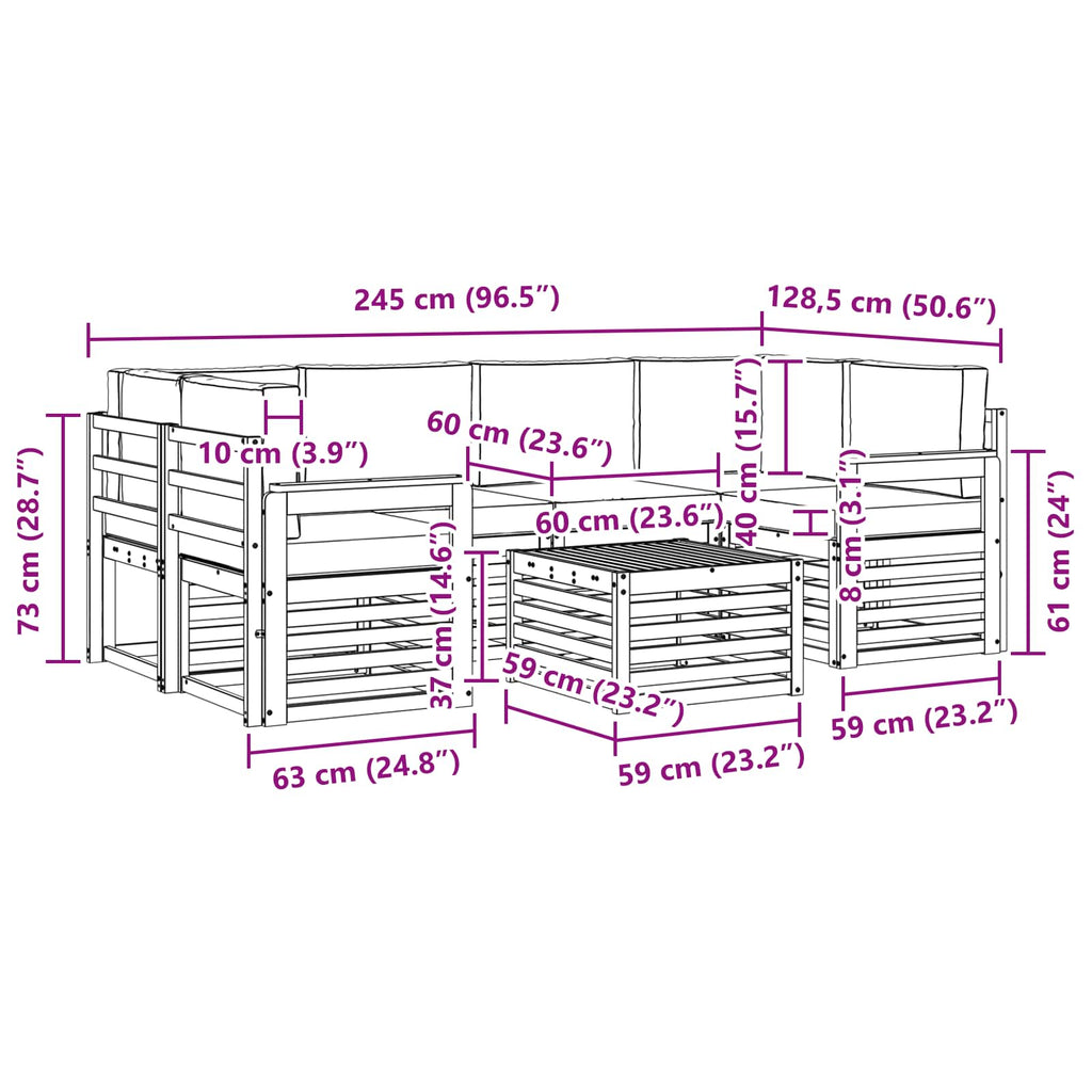 Outdoor-Sofagarnitur mit Kissen 7 pcs Natur und Anthrazit