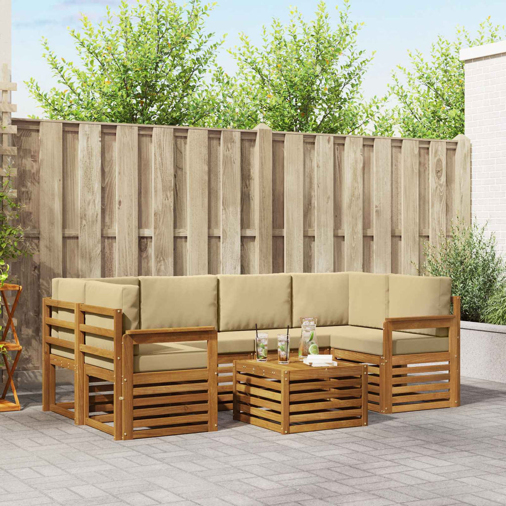 Outdoor-Sofagarnitur 7 pcs Natur und Beige Massivholz Akazie