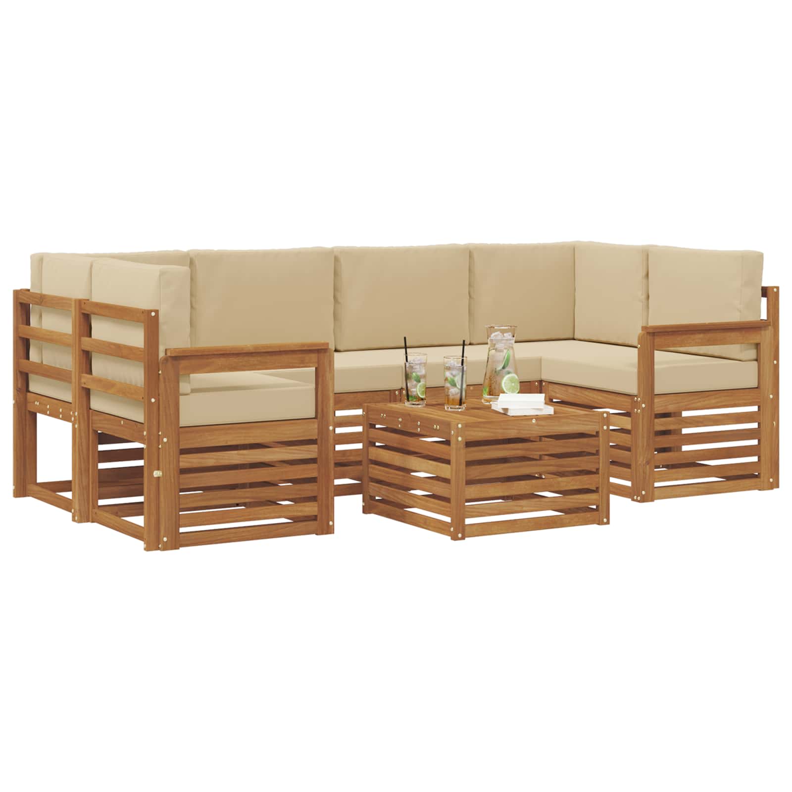 Outdoor-Sofagarnitur 7 pcs Natur und Beige Massivholz Akazie
