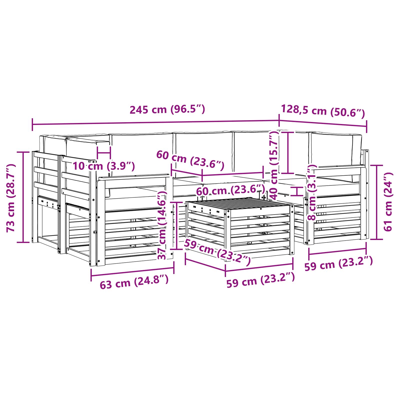 Outdoor-Sofagarnitur 7 pcs Natur und Beige Massivholz Akazie