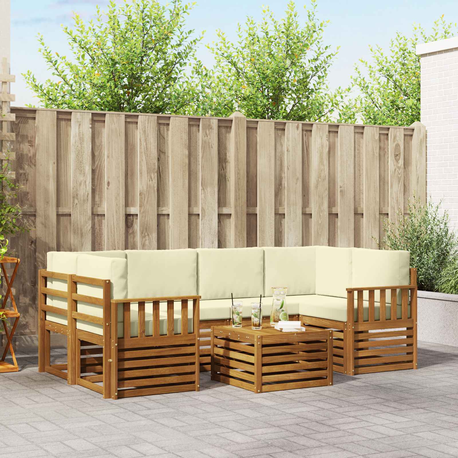 Outdoor-Sofagarnitur 7 pcs Natur und Creme Massivholz Akazie