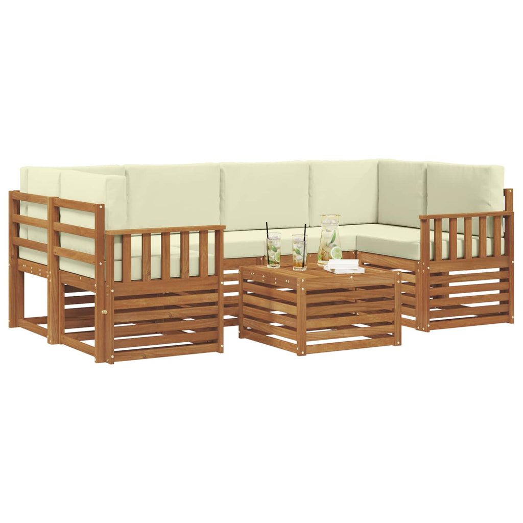 Outdoor-Sofagarnitur 7 pcs Natur und Creme Massivholz Akazie