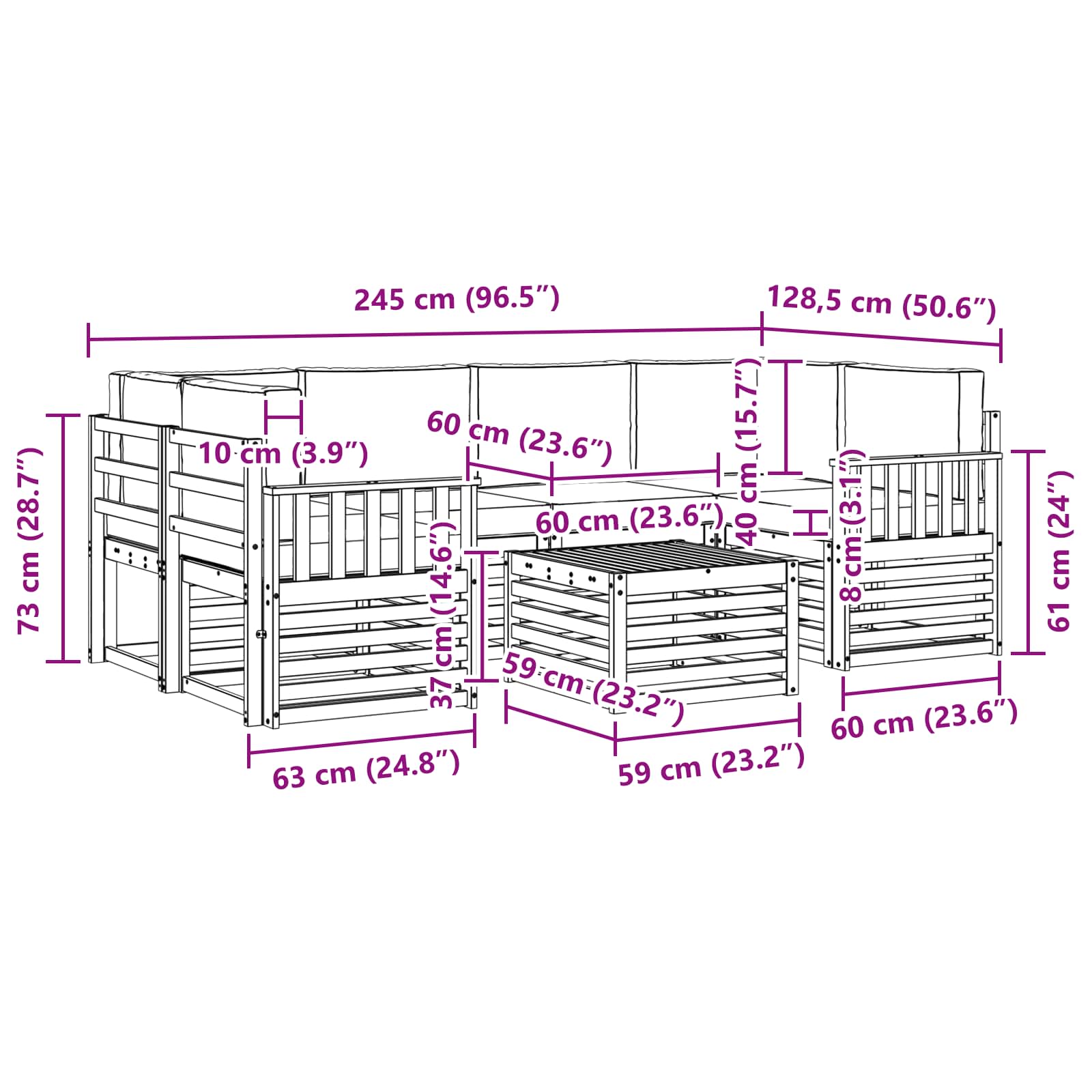 Outdoor-Sofagarnitur mit Kissen 7 pcs Natürlich und Hellgrau