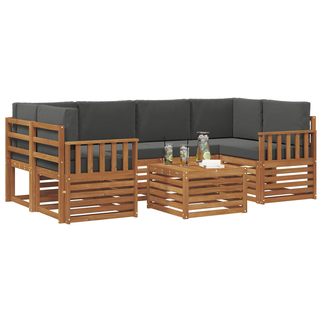 Outdoor-Sofagarnitur mit Kissen 7 pcs Natur und Anthrazit