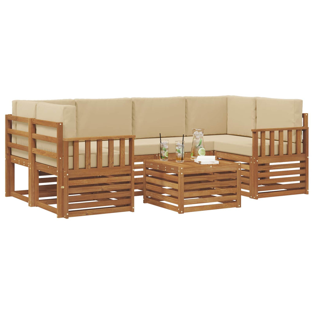Outdoor-Sofagarnitur 7 pcs Natur und Beige Massivholz Akazie