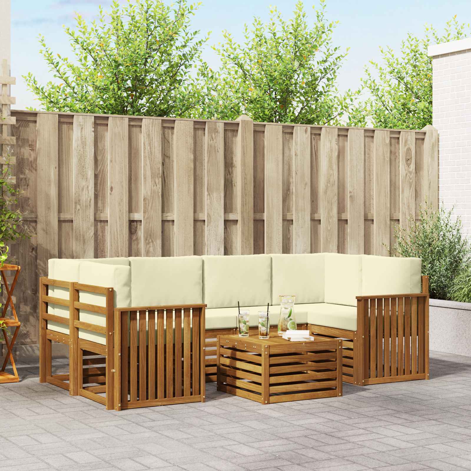 Outdoor-Sofagarnitur 7 pcs Natur und Creme Massivholz Akazie