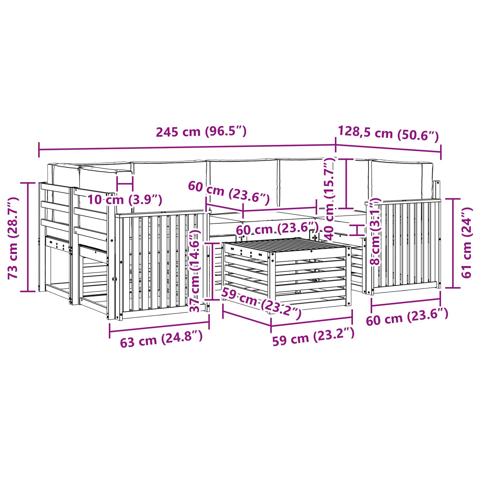 Outdoor-Sofagarnitur 7 pcs Natur und Creme Massivholz Akazie