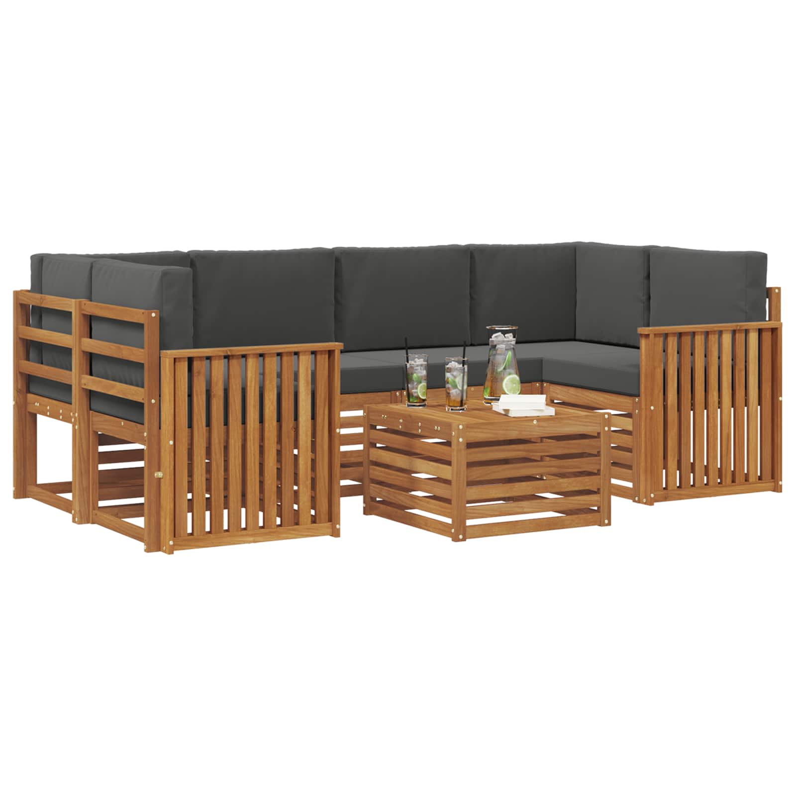Outdoor-Sofagarnitur mit Kissen 7 pcs Natur und Anthrazit