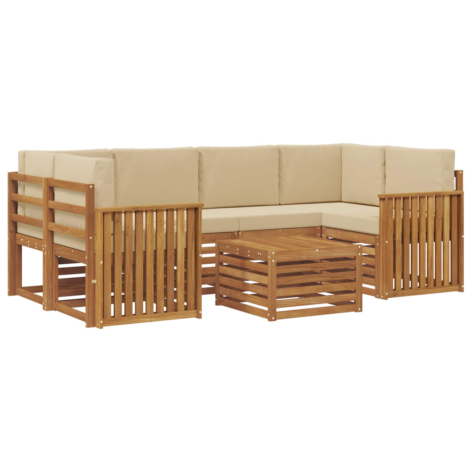 Outdoor-Sofagarnitur 7 pcs Natur und Beige Massivholz Akazie