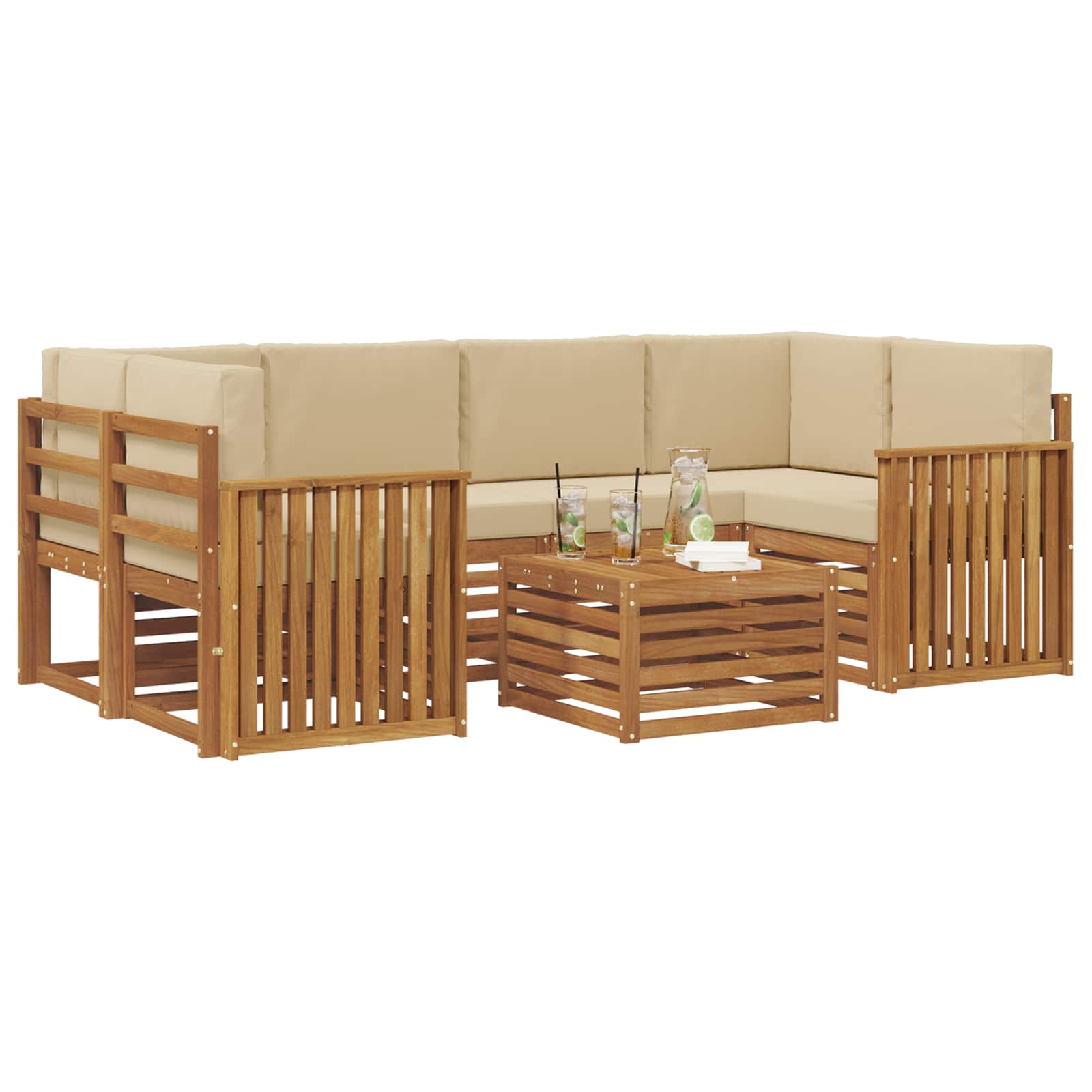 Outdoor-Sofagarnitur 7 pcs Natur und Beige Massivholz Akazie
