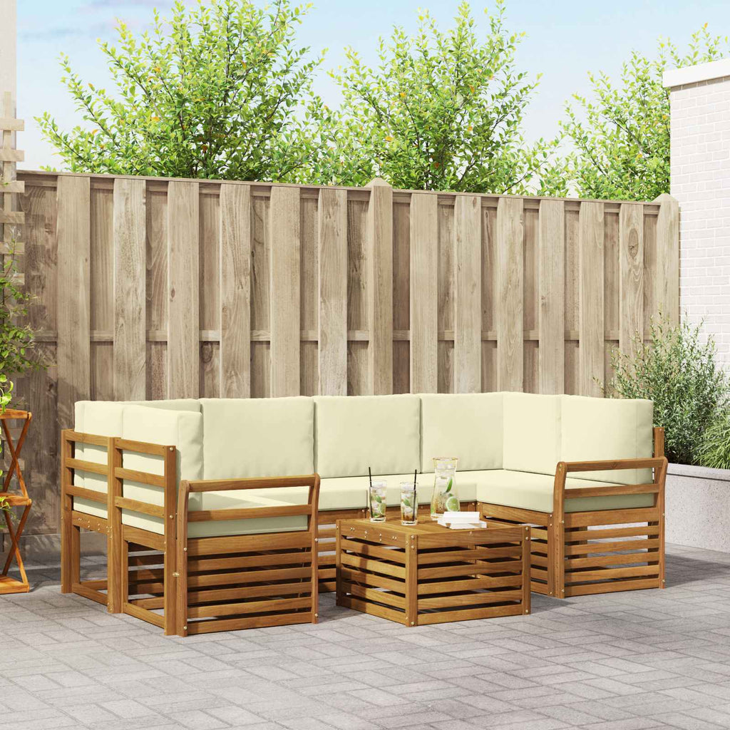 Outdoor-Sofagarnitur 7 pcs Natur und Creme Massivholz Akazie