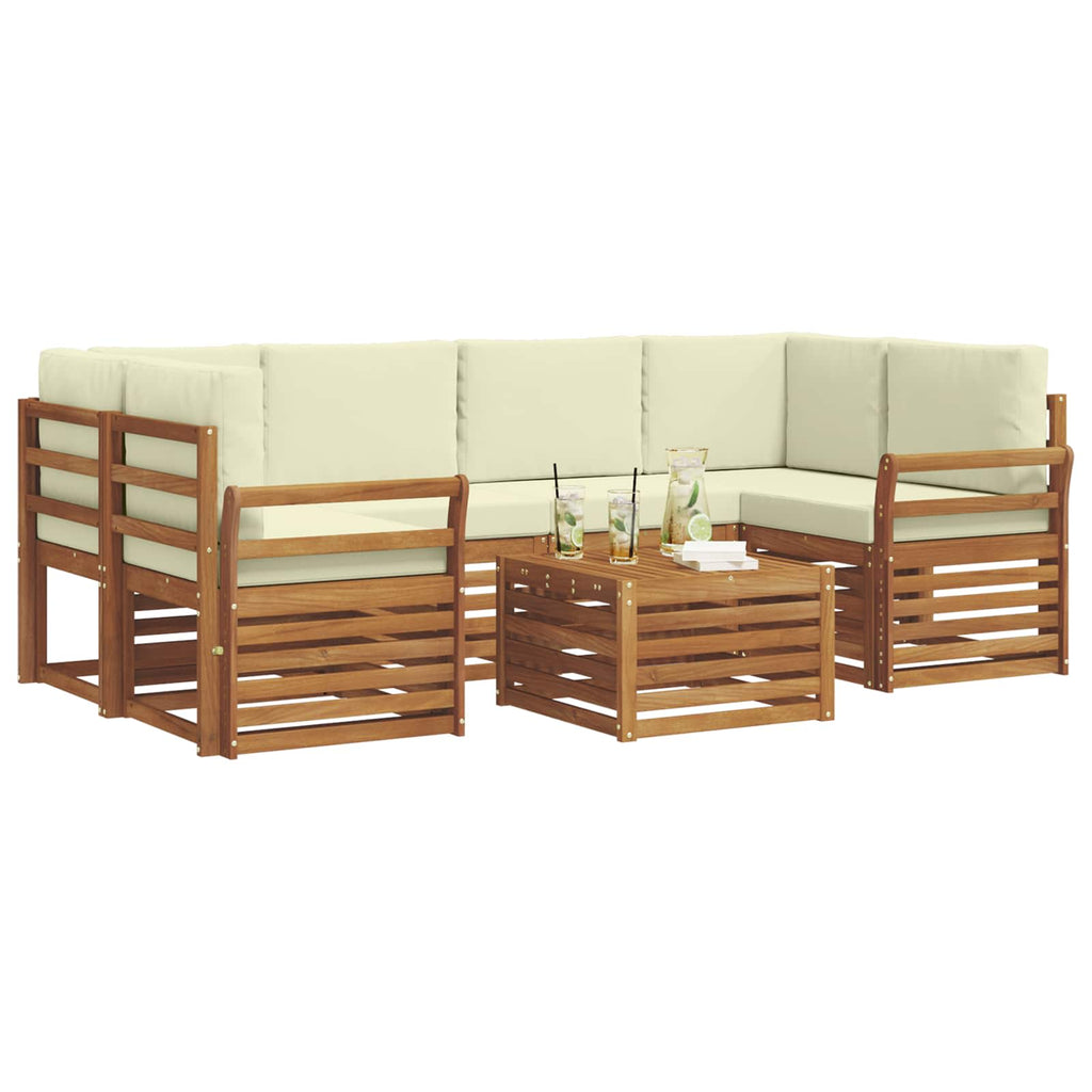 Outdoor-Sofagarnitur 7 pcs Natur und Creme Massivholz Akazie