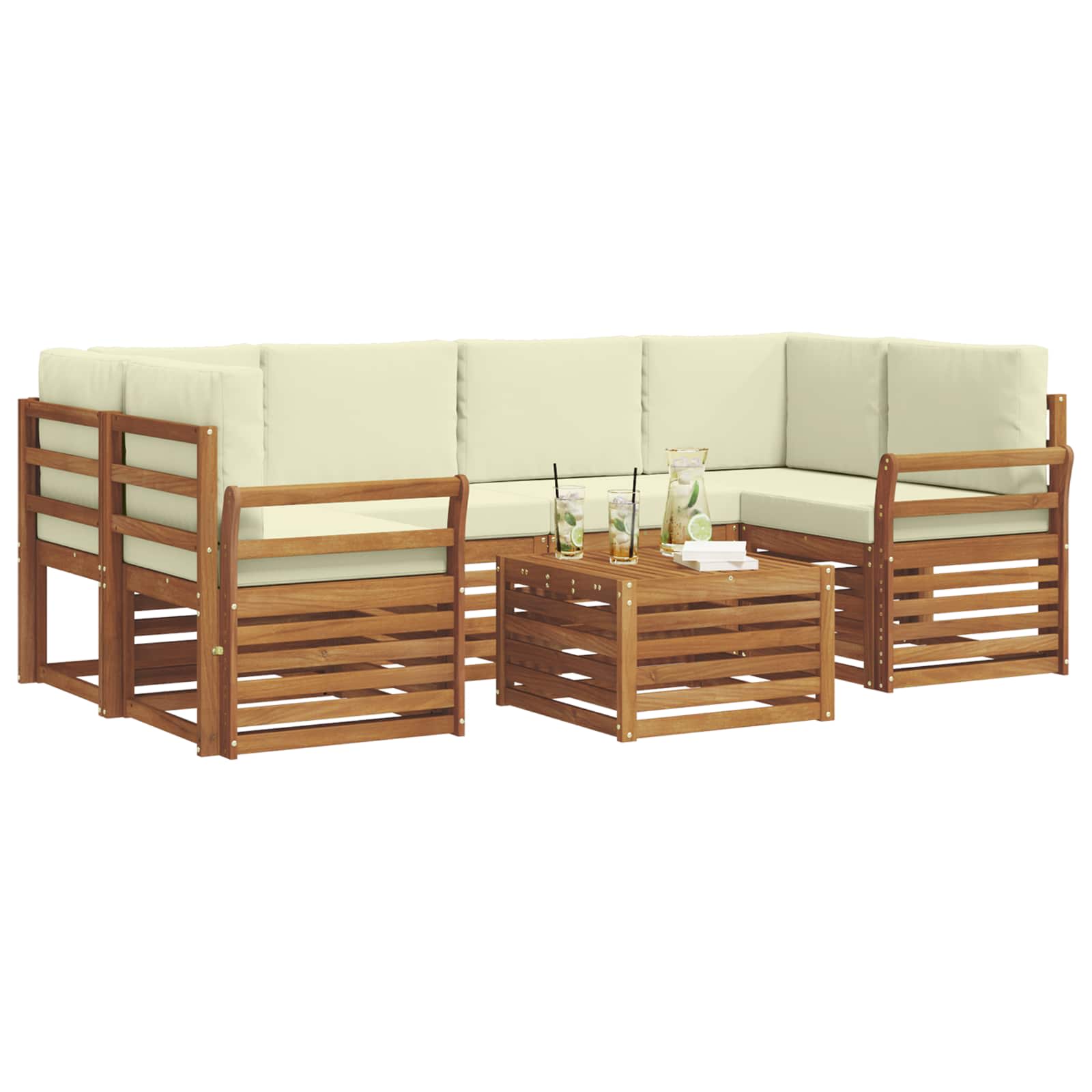 Outdoor-Sofagarnitur 7 pcs Natur und Creme Massivholz Akazie