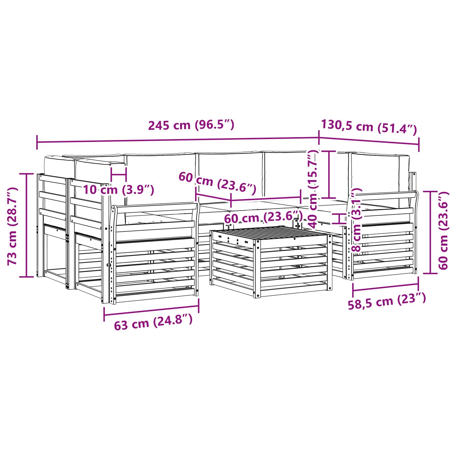 Outdoor-Sofagarnitur mit Kissen 7 pcs Natur und Anthrazit