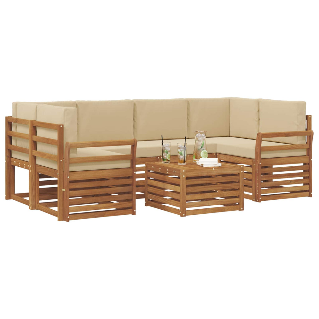 Outdoor-Sofagarnitur 7 pcs Natur und Beige Massivholz Akazie