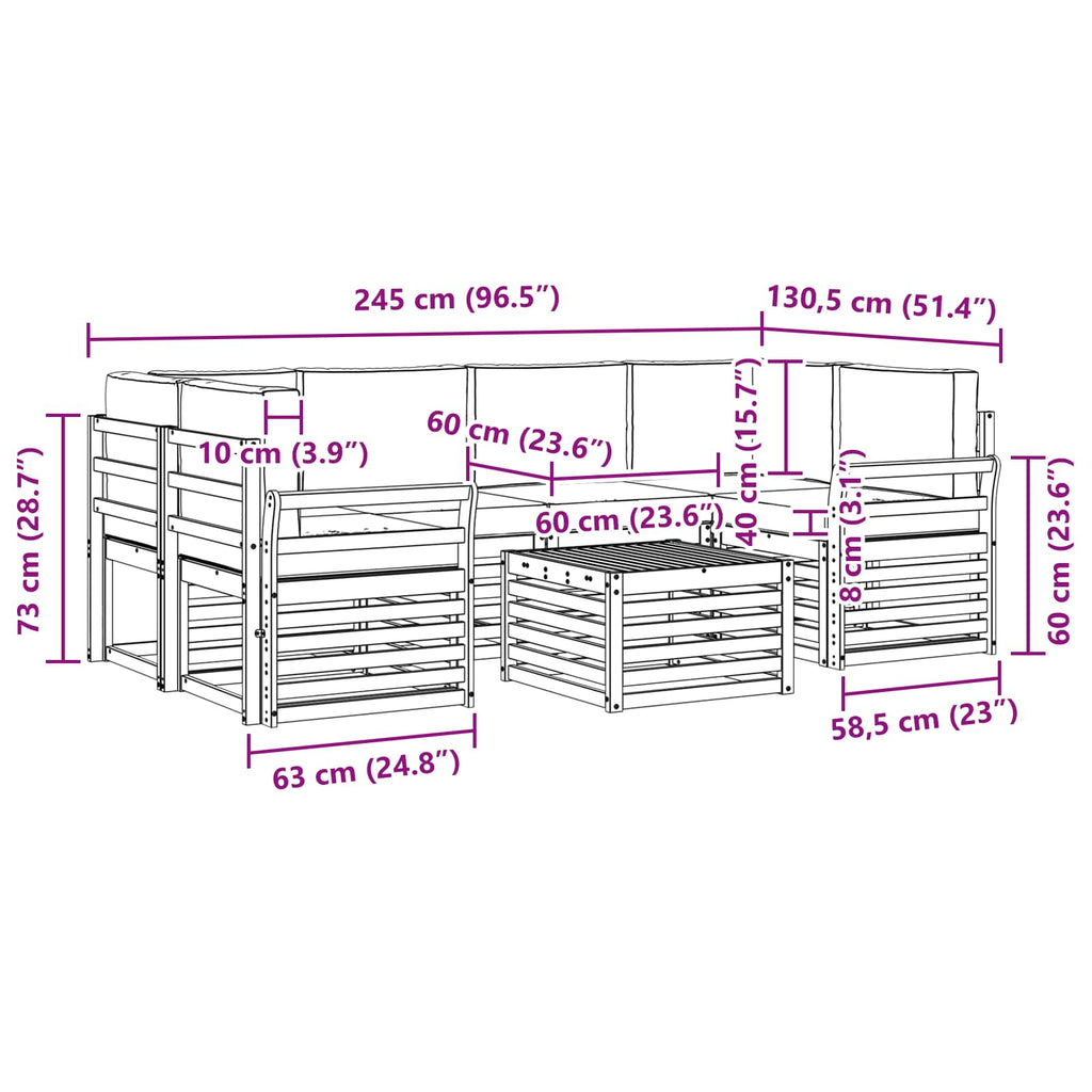 Outdoor-Sofagarnitur 7 pcs Natur und Beige Massivholz Akazie