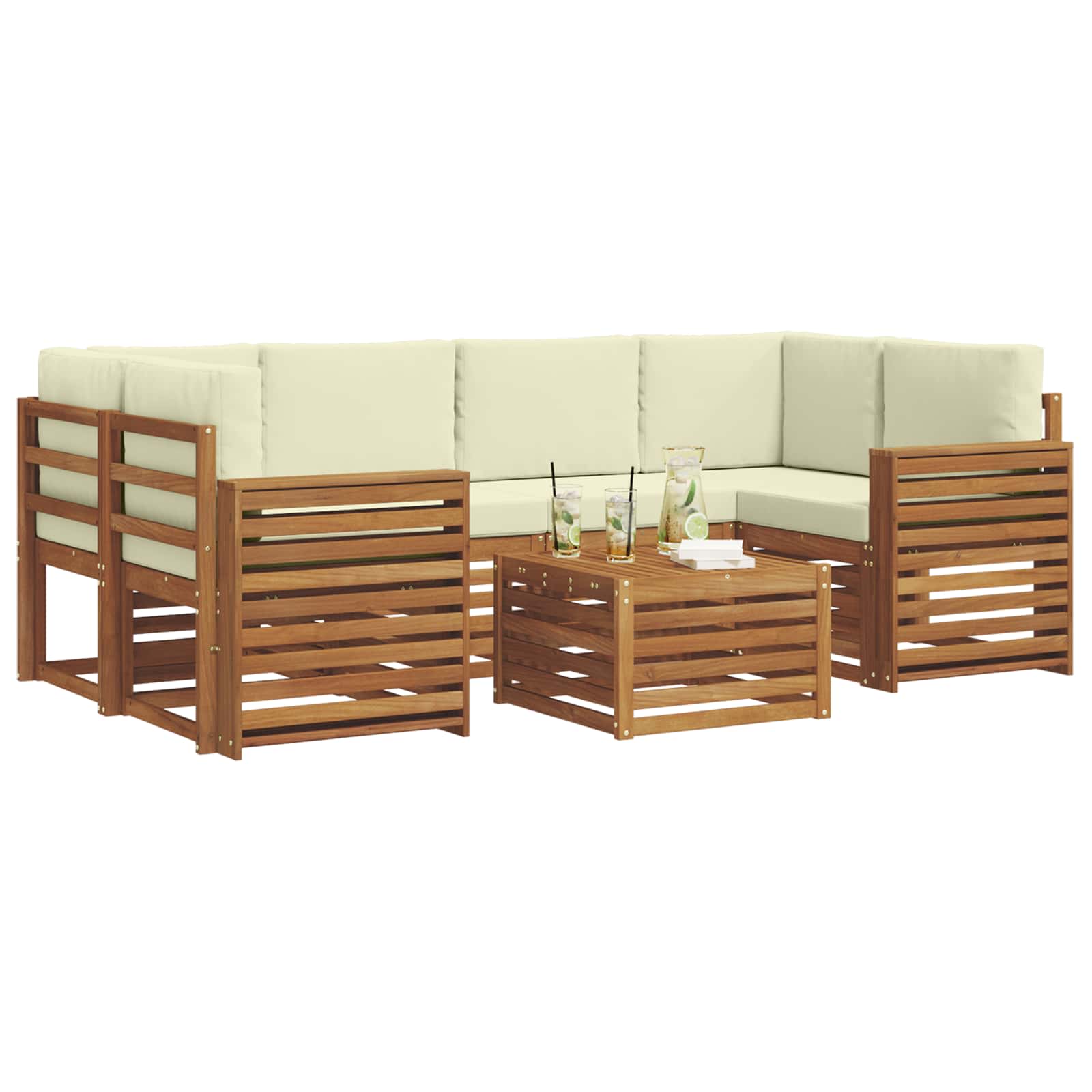 Outdoor-Sofagarnitur 7 pcs Natur und Creme Massivholz Akazie
