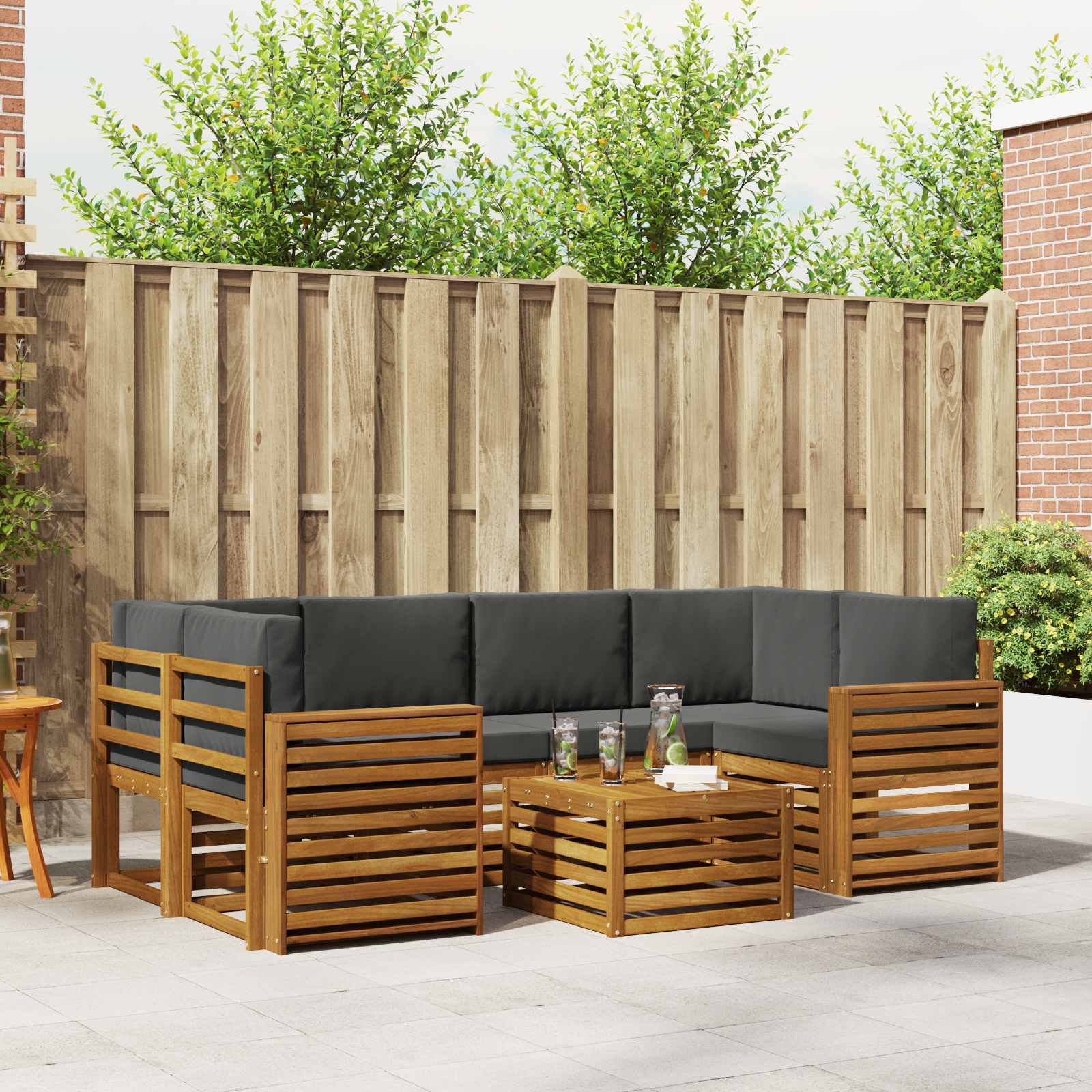 Outdoor-Sofagarnitur mit Kissen 7 pcs Natur und Anthrazit