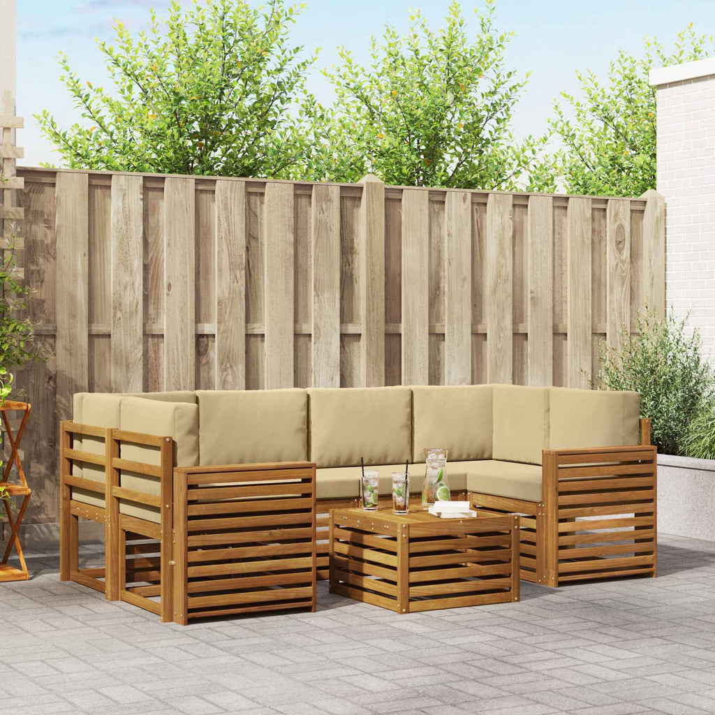 Outdoor-Sofagarnitur 7 pcs Natur und Beige Massivholz Akazie
