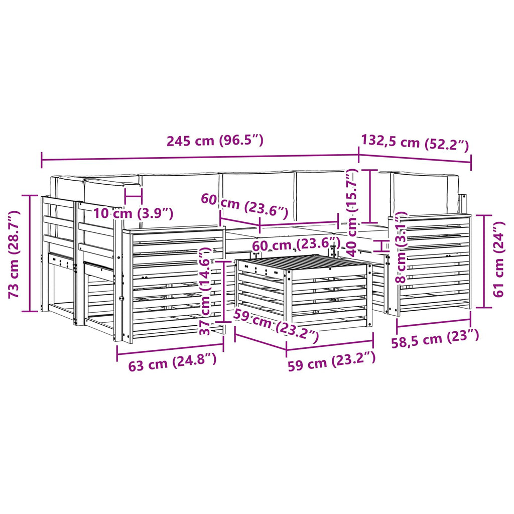 Outdoor-Sofagarnitur 7 pcs Natur und Beige Massivholz Akazie
