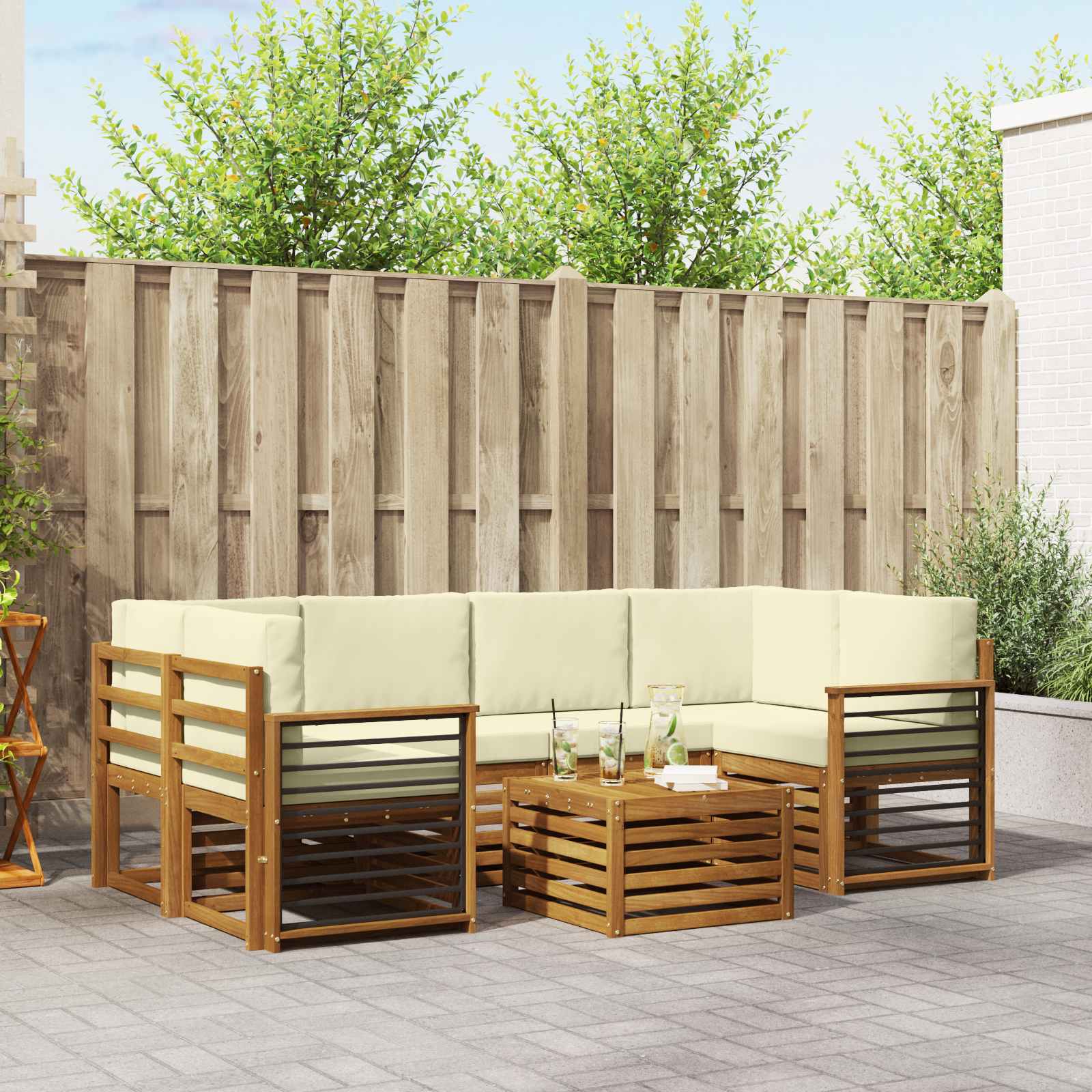 Outdoor-Sofagarnitur 7 pcs Natur und Creme Massivholz Akazie