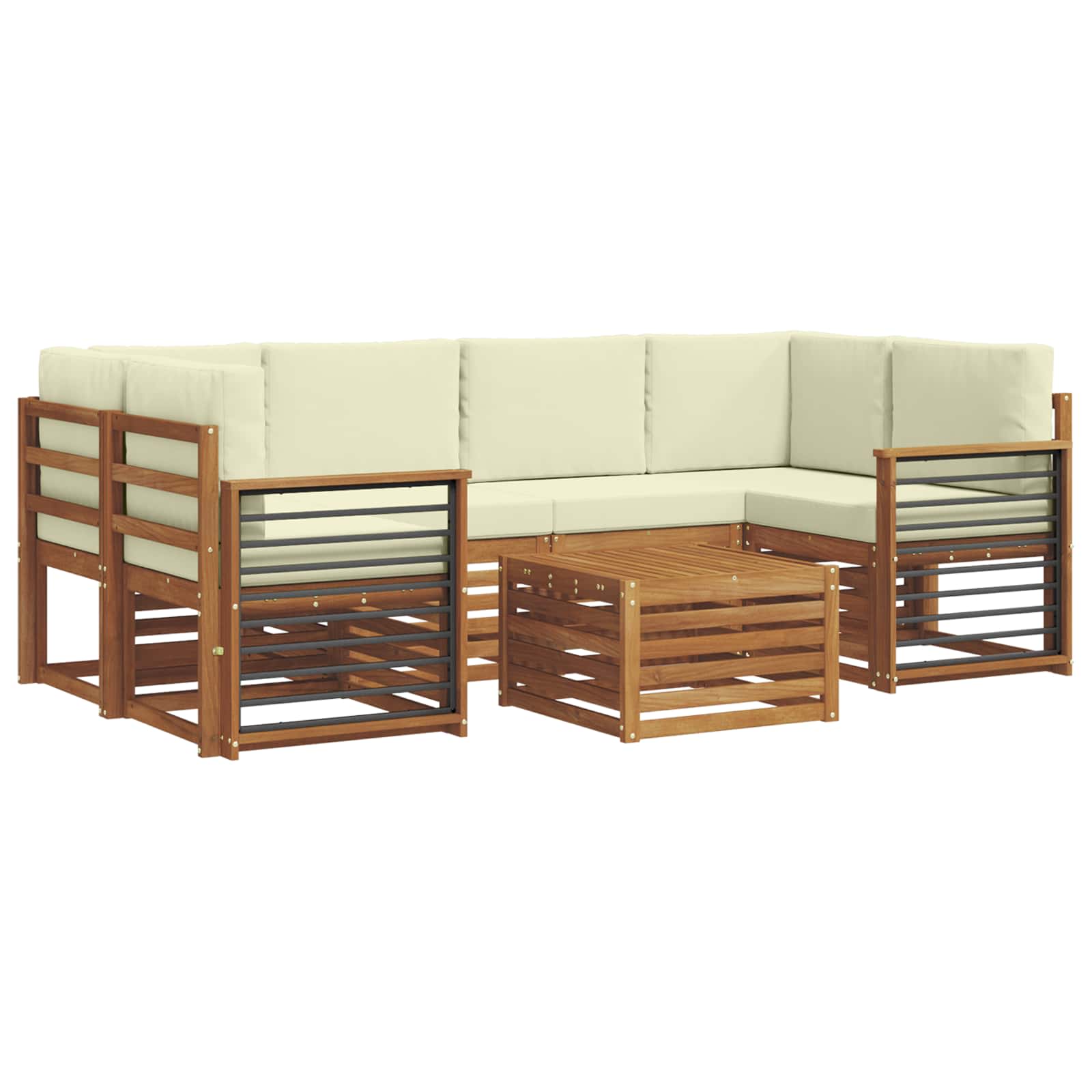 Outdoor-Sofagarnitur 7 pcs Natur und Creme Massivholz Akazie