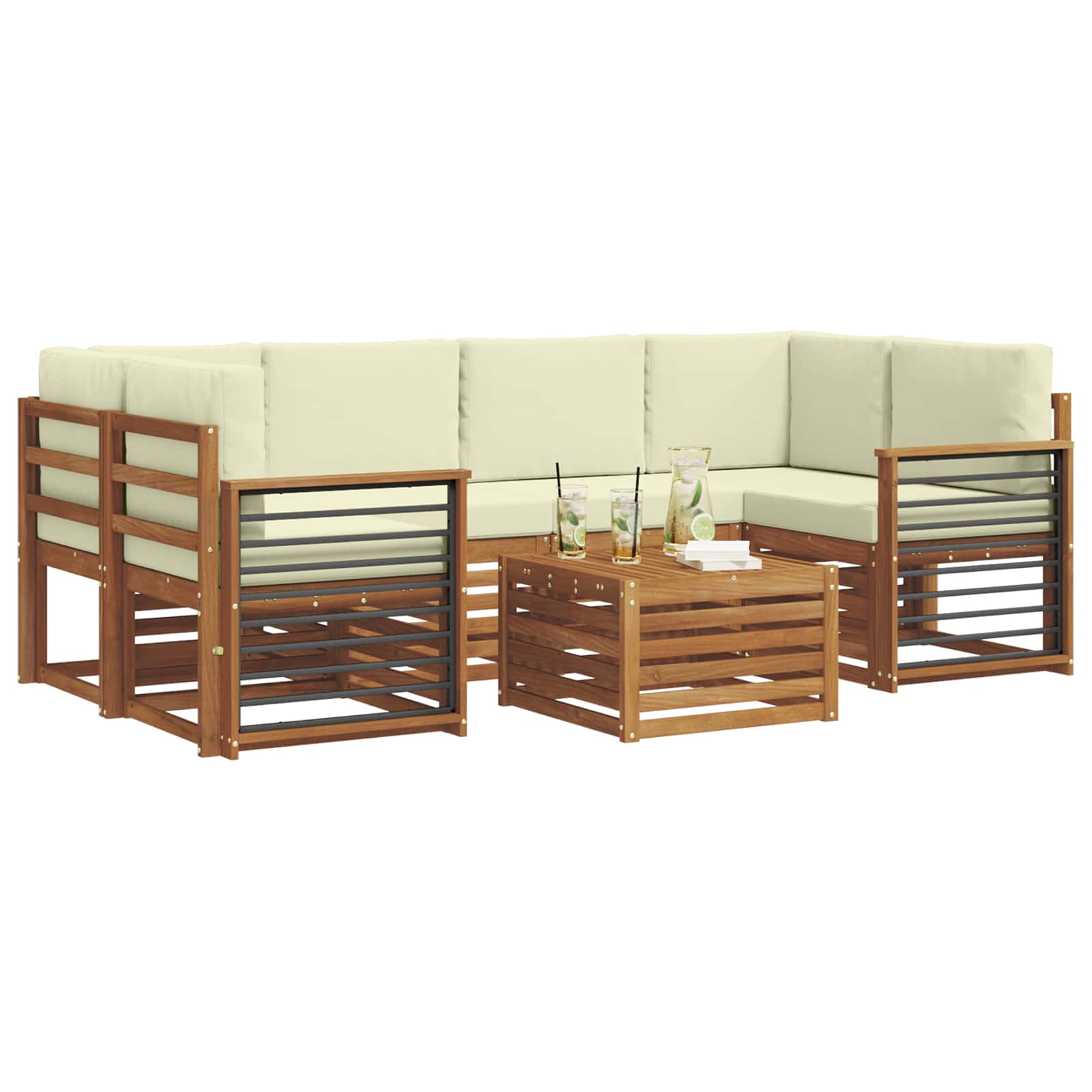 Outdoor-Sofagarnitur 7 pcs Natur und Creme Massivholz Akazie