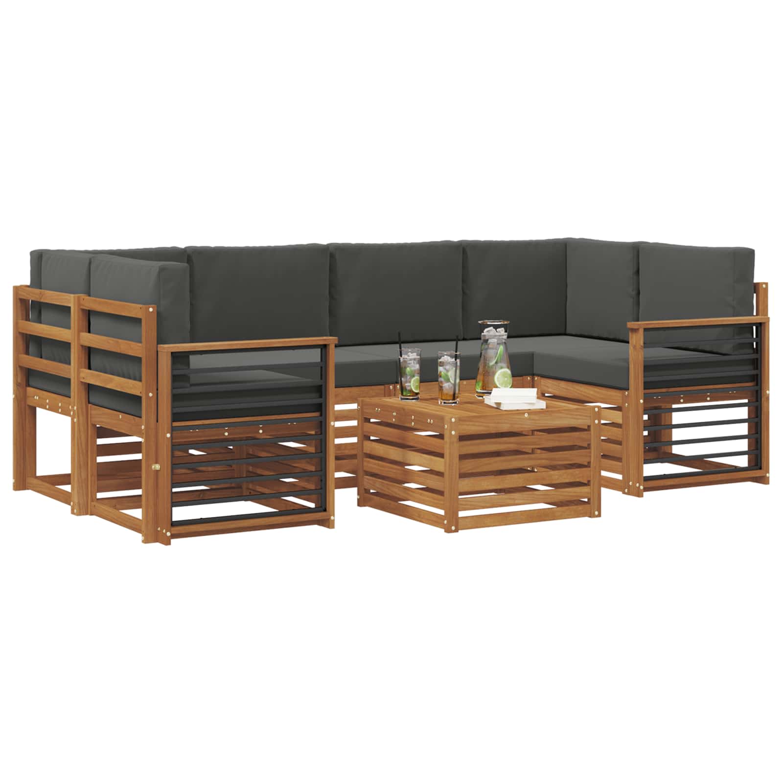 Outdoor-Sofagarnitur mit Kissen 7 pcs Natur und Anthrazit