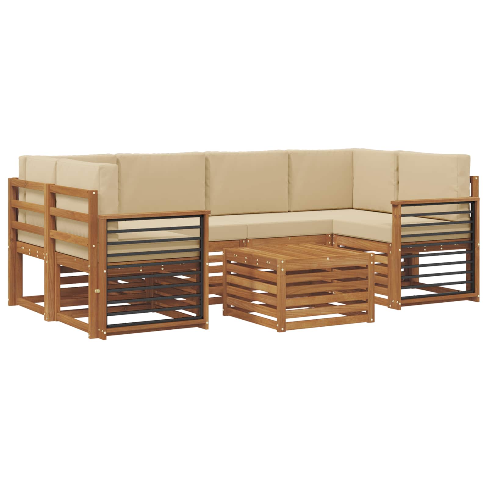 Outdoor-Sofagarnitur 7 pcs Natur und Beige Massivholz Akazie