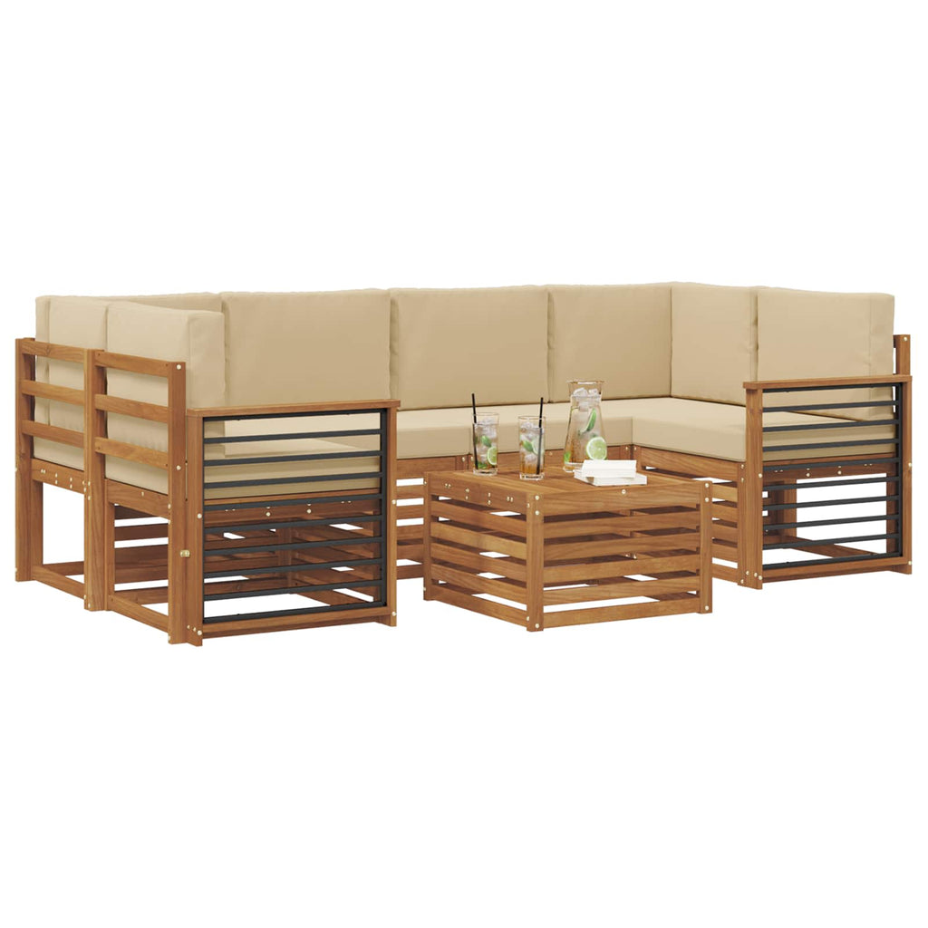Outdoor-Sofagarnitur 7 pcs Natur und Beige Massivholz Akazie